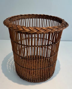 Rattan waste paper basket. French work. Circa 1950