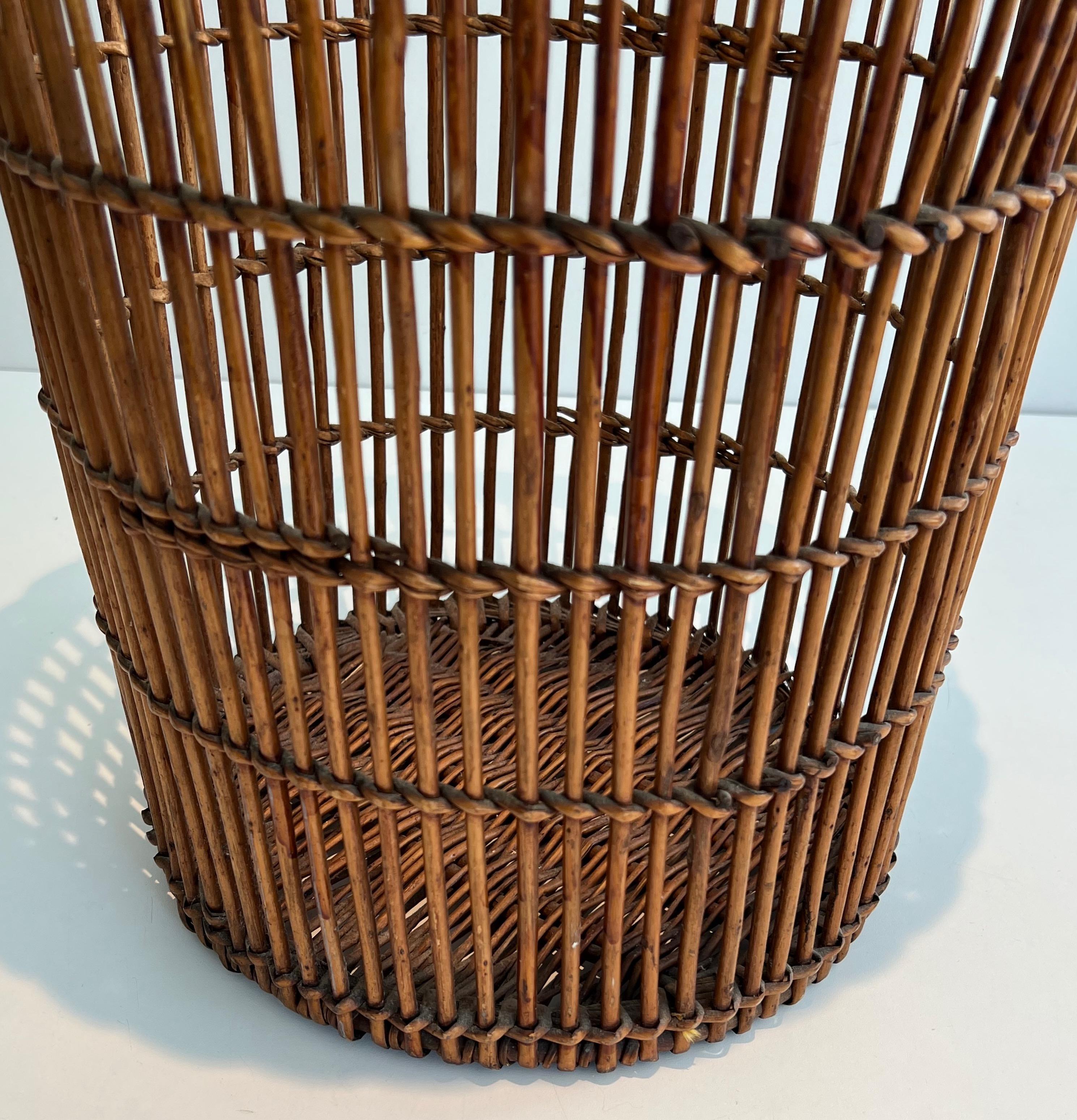 Late 20th Century Rattan waste paper basket. French work. Circa 1950