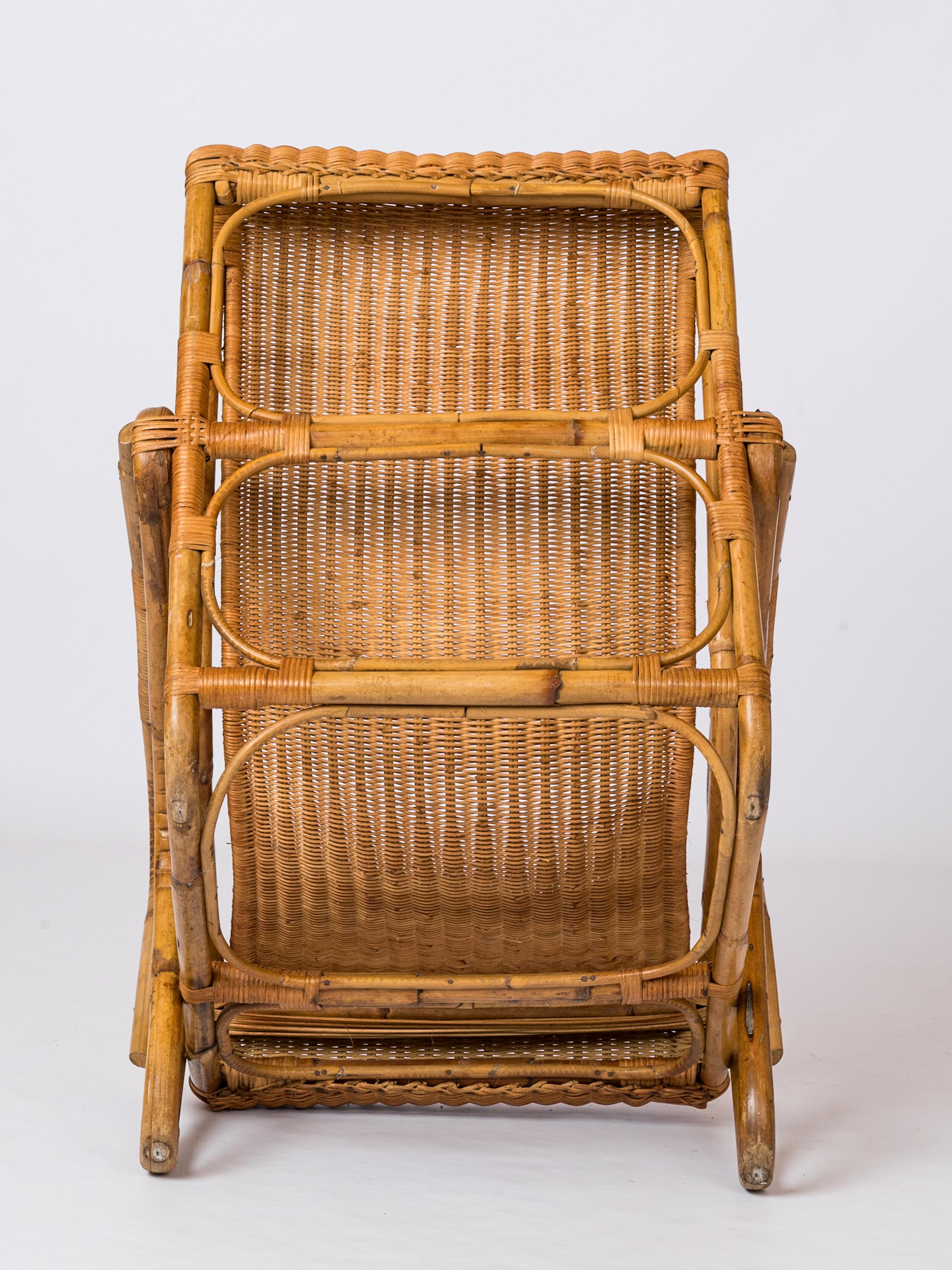 Rattan & Wicker Armchair in the style of Joseph André Motte - France 1960's For Sale 8