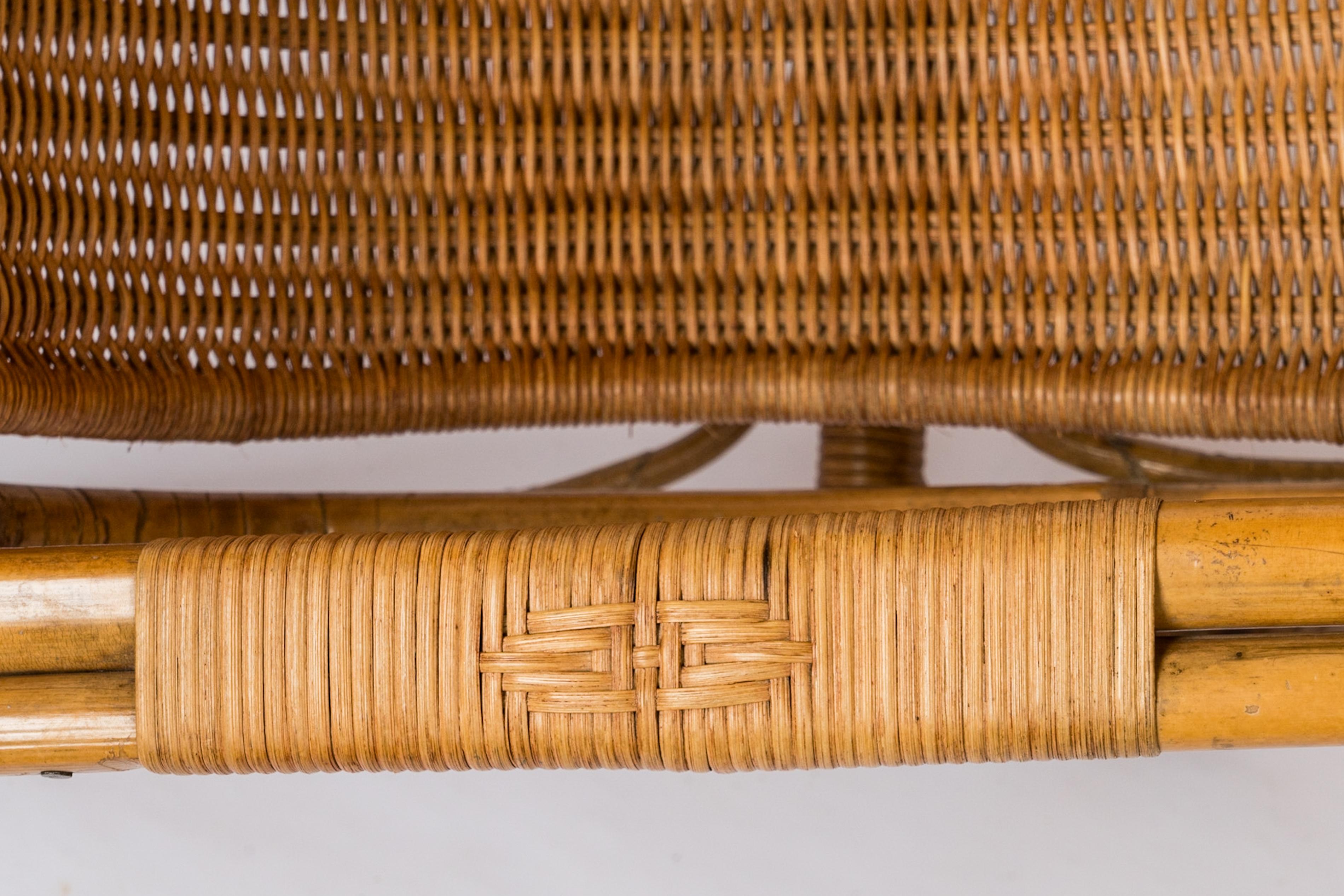 Rattan & Wicker Armchair in the style of Joseph André Motte - France 1960's For Sale 3