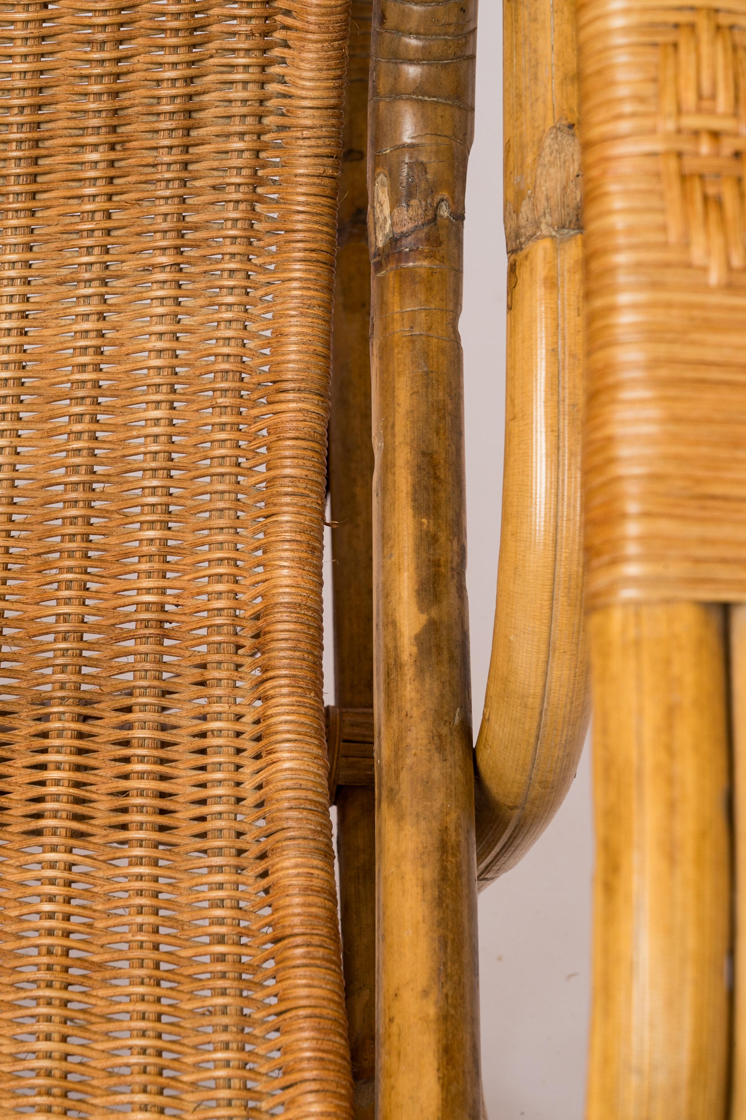 Rattan & Wicker Armchair in the style of Joseph André Motte - France 1960's For Sale 5