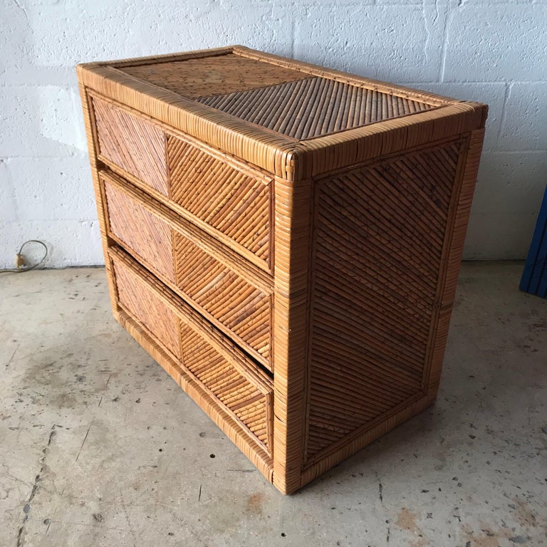 Rattan Wicker Bamboo Reed Dresser or Chest of Drawers at 1stDibs