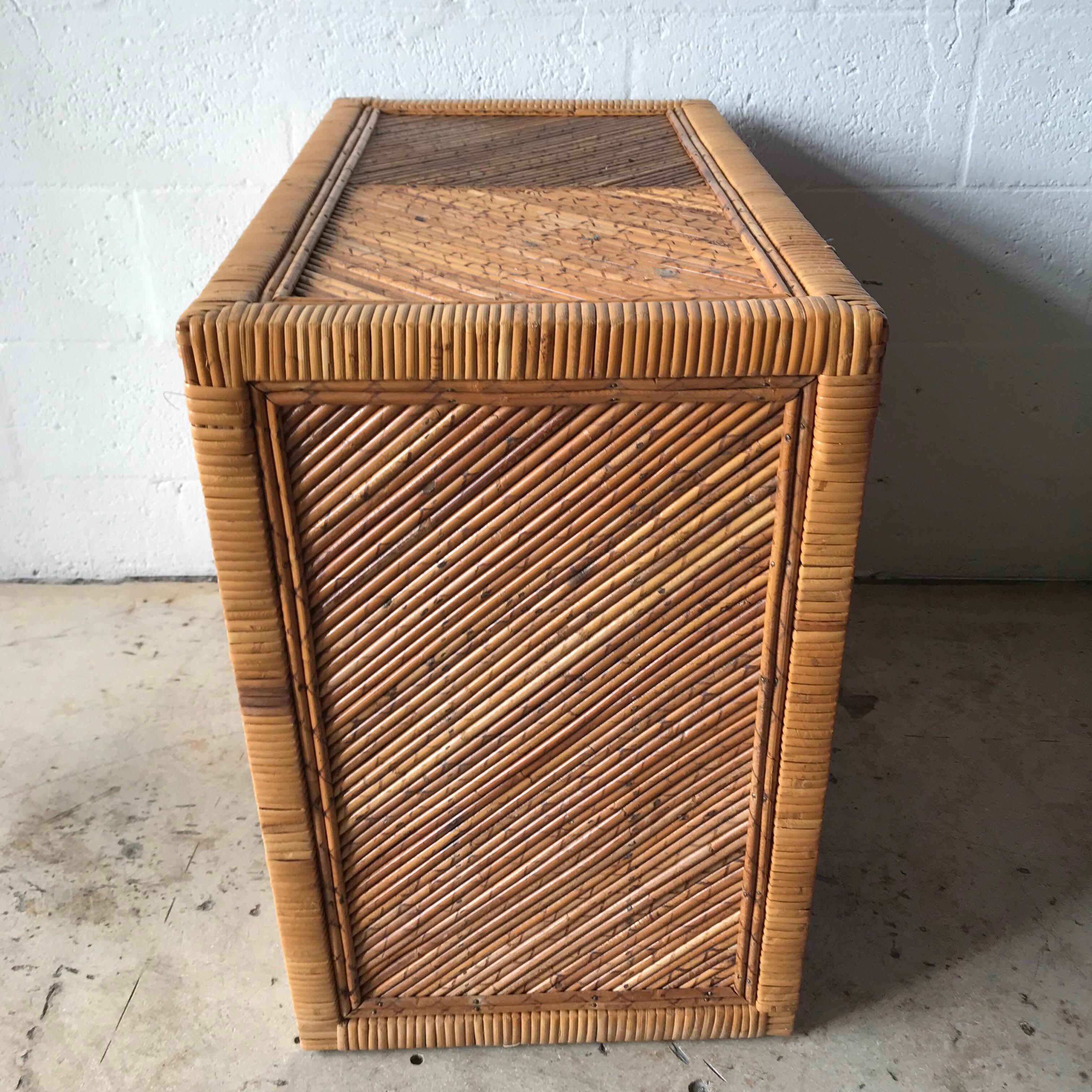 Mid-Century Modern Rattan Wicker Bamboo Reed Dresser or Chest of Drawers