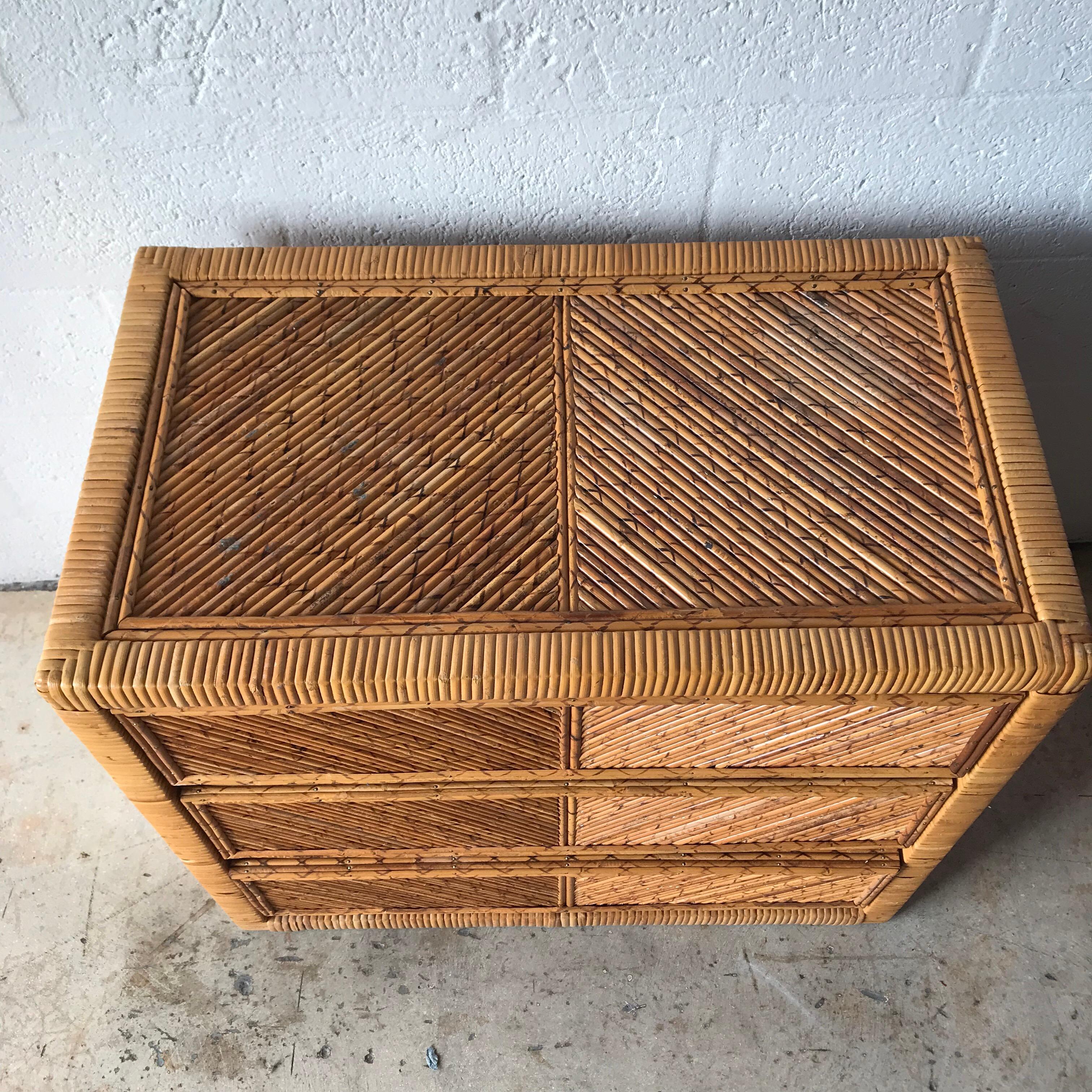 Italian Rattan Wicker Bamboo Reed Dresser or Chest of Drawers
