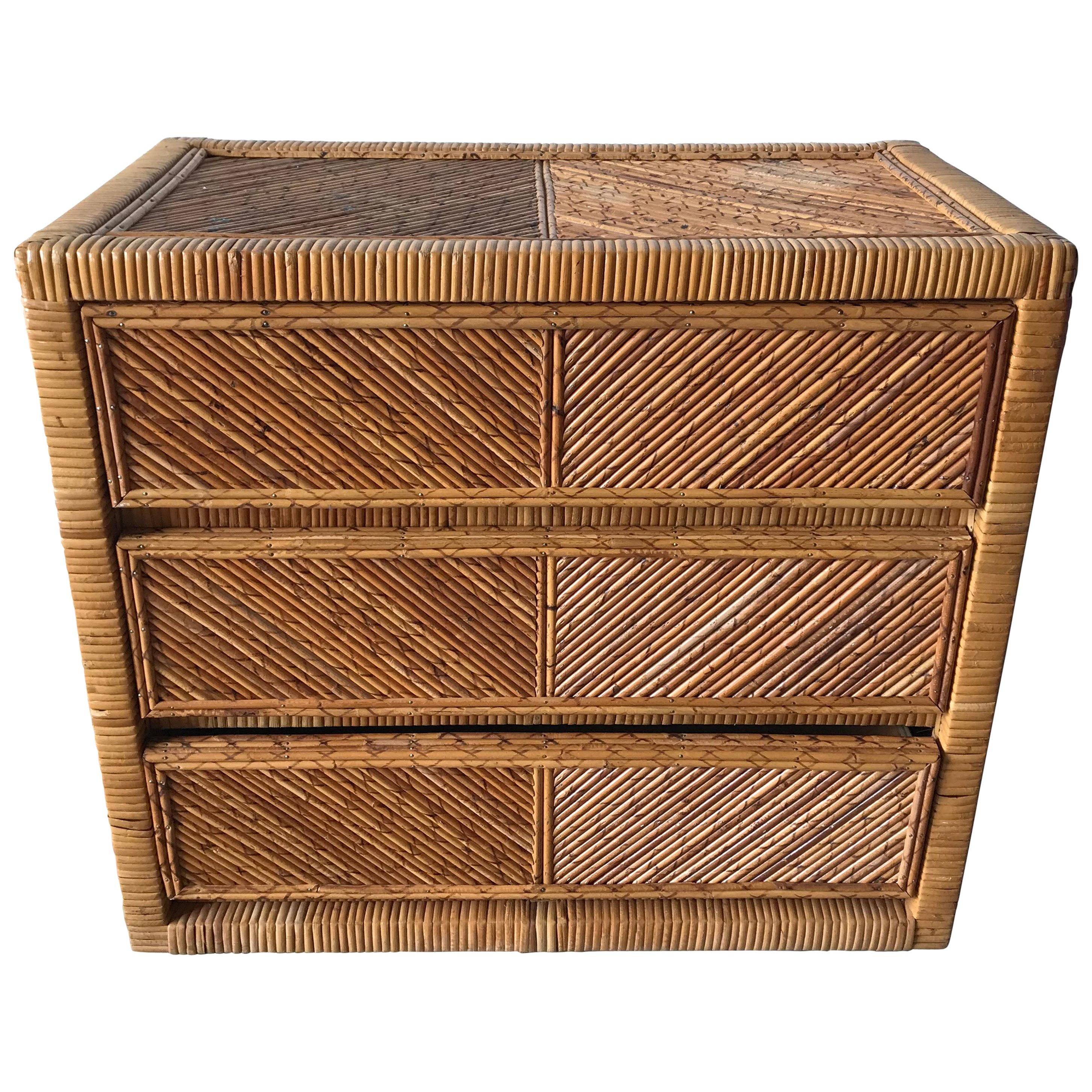 Rattan Wicker Bamboo Reed Dresser or Chest of Drawers