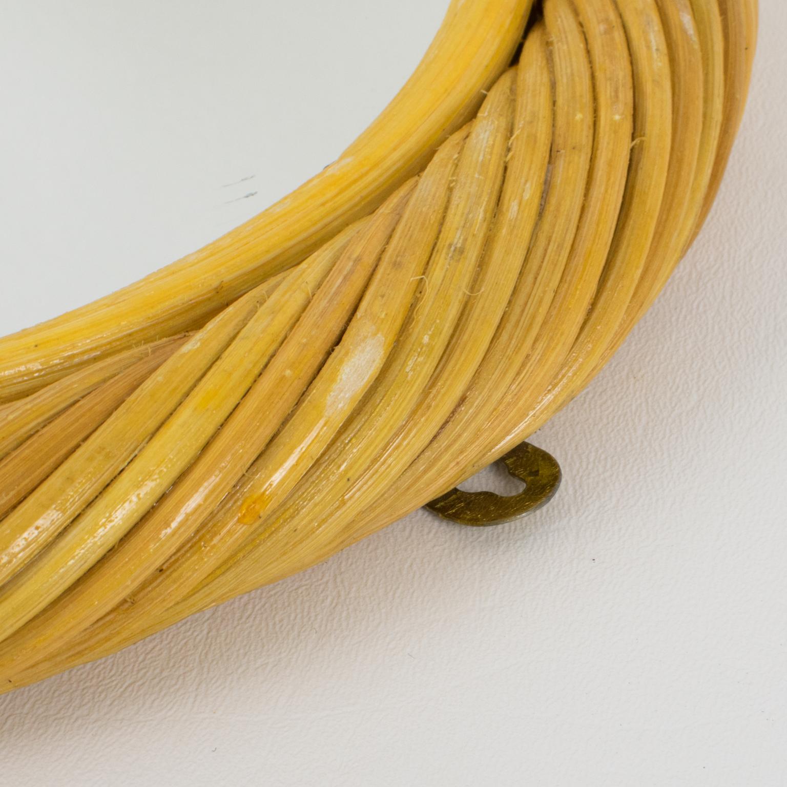 Bambù Specchio rotondo da parete in vimini di rattan e bambù in vendita