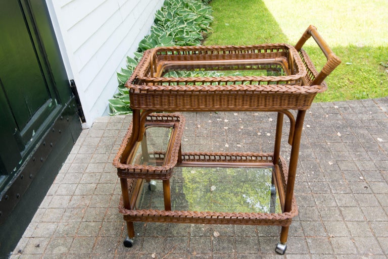 Rattan-Wicker Bar Cart For Sale 2