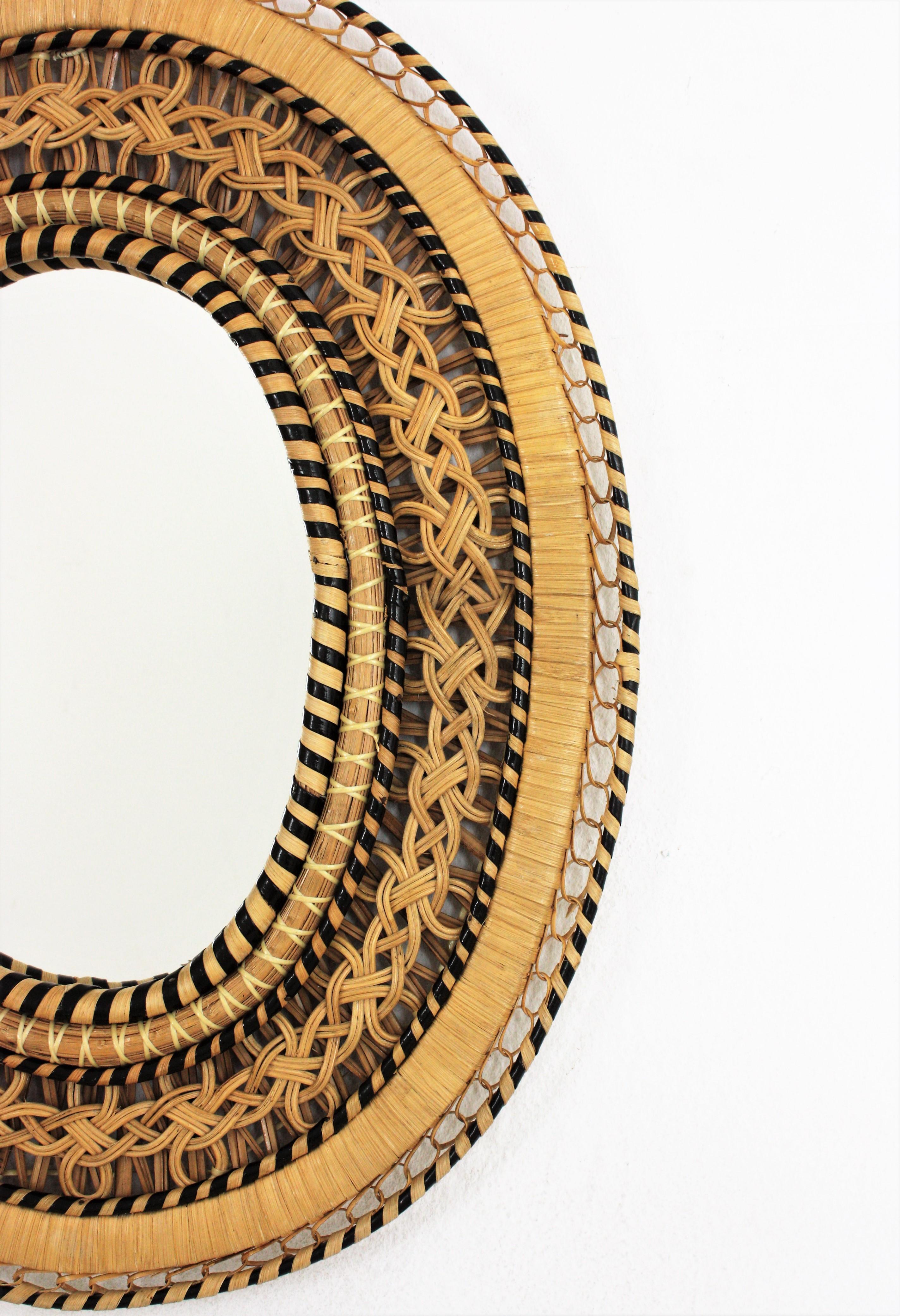 Rattan Woven Wicker Oval Mirror, 1970s  In Excellent Condition For Sale In Barcelona, ES