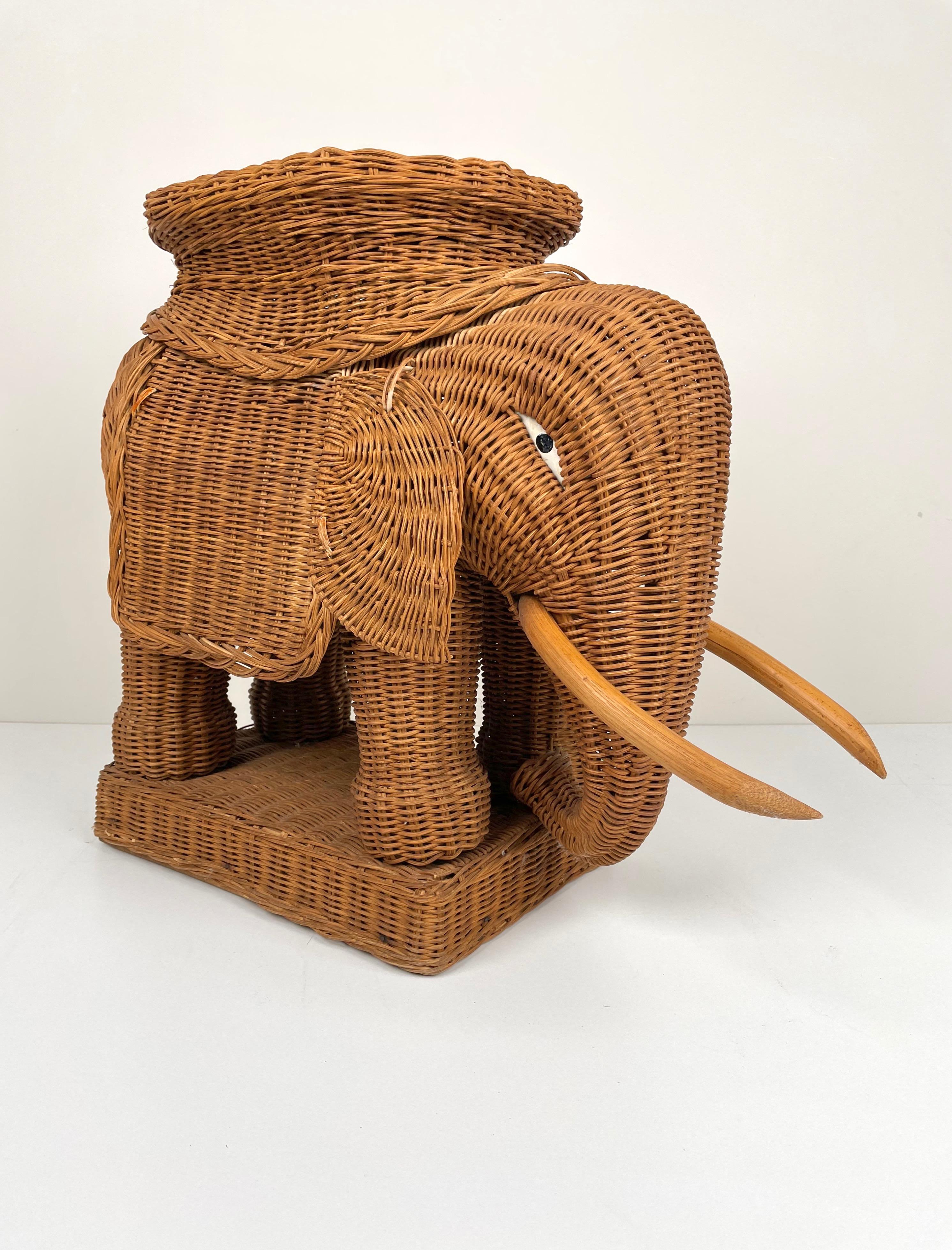 Rattan Wicker Elephant Side Coffee Table, France, 1960s 1