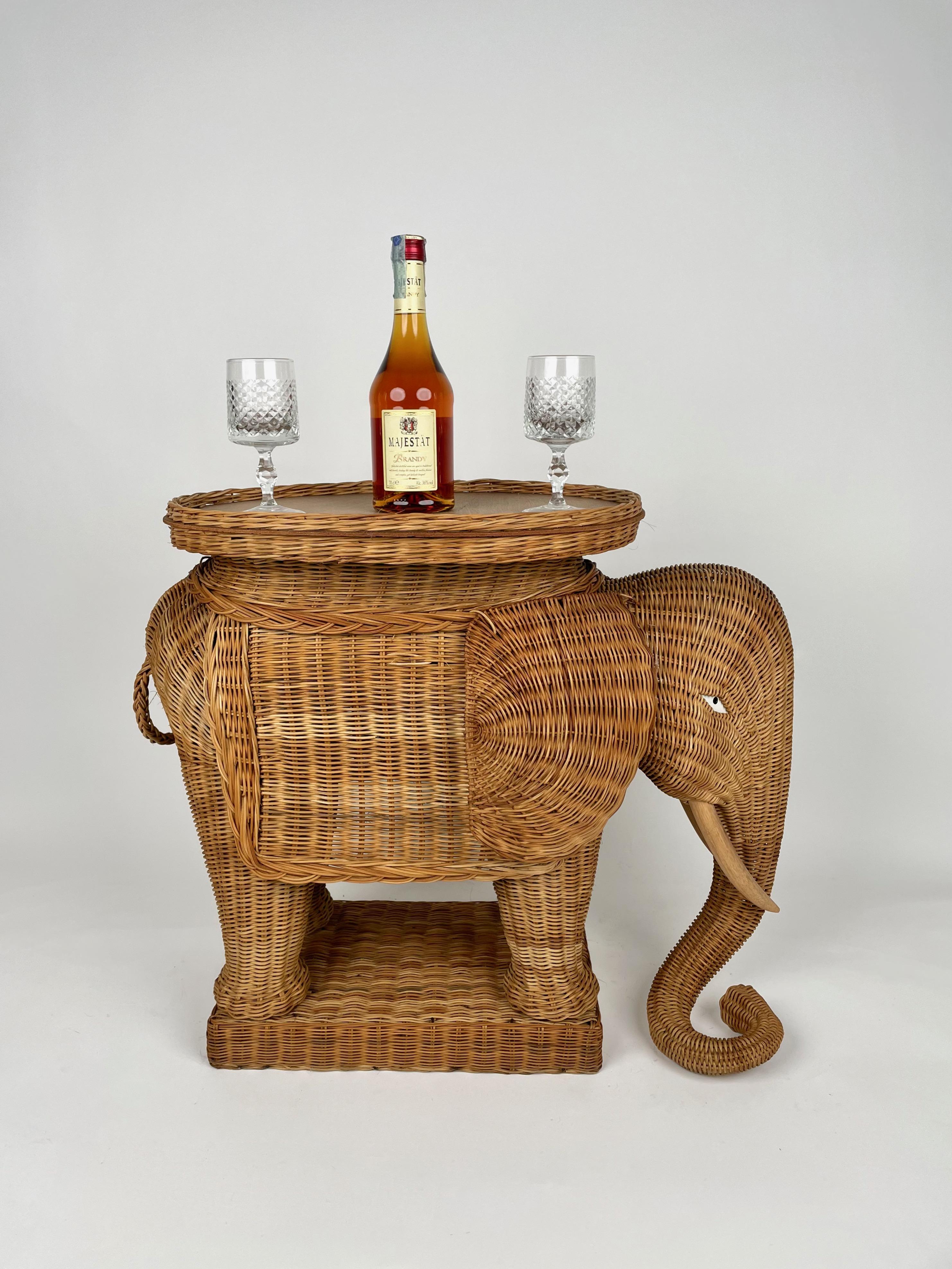 Rattan Wicker Elephant Side Coffee Table, France, 1960s 4