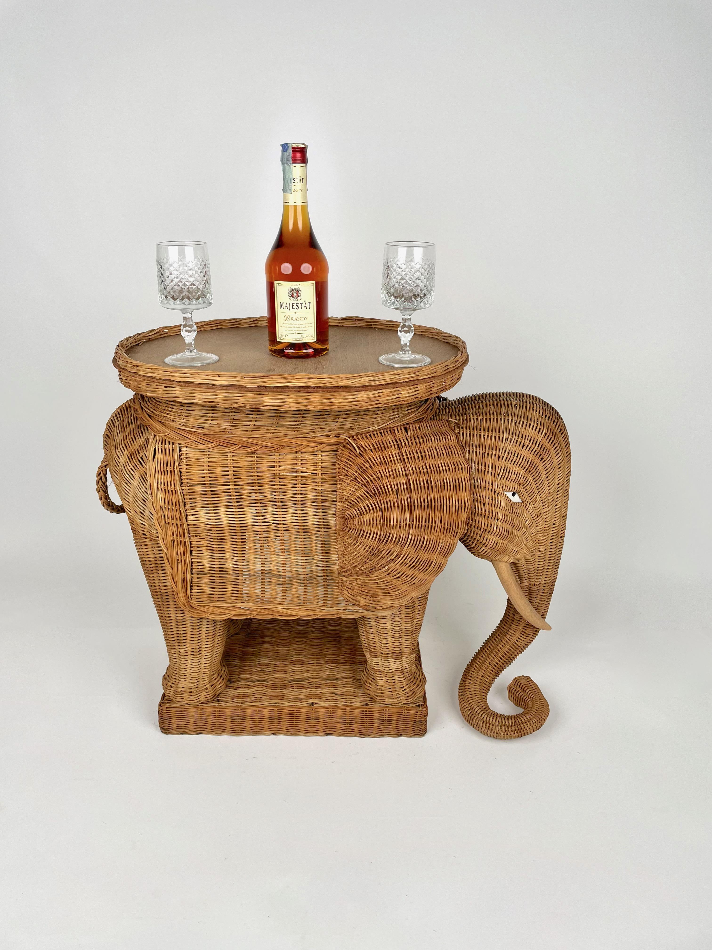 Rattan Wicker Elephant Side Coffee Table, France, 1960s 5