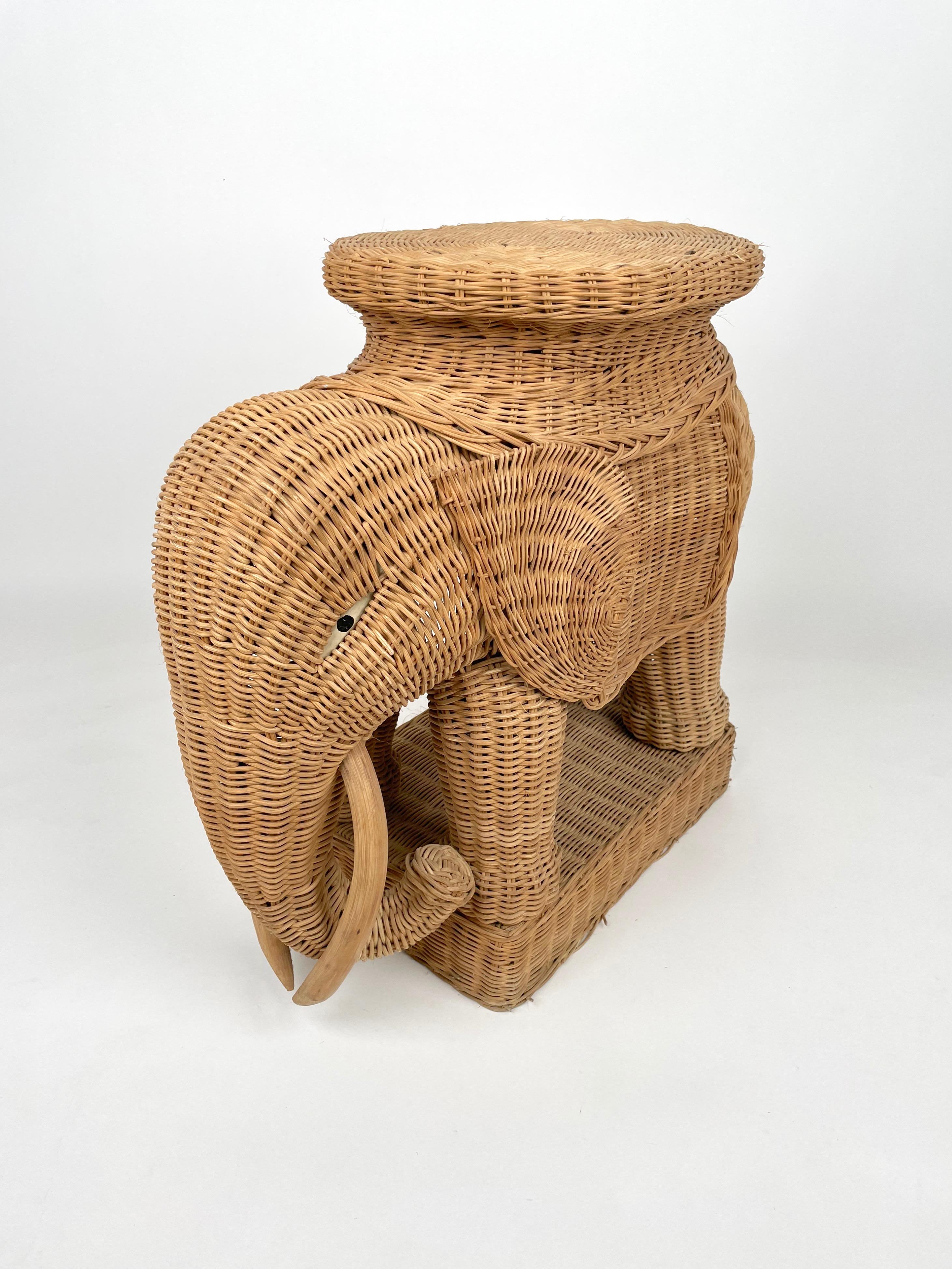 Rattan Wicker Elephant Side Coffee Table, France, 1960s 5