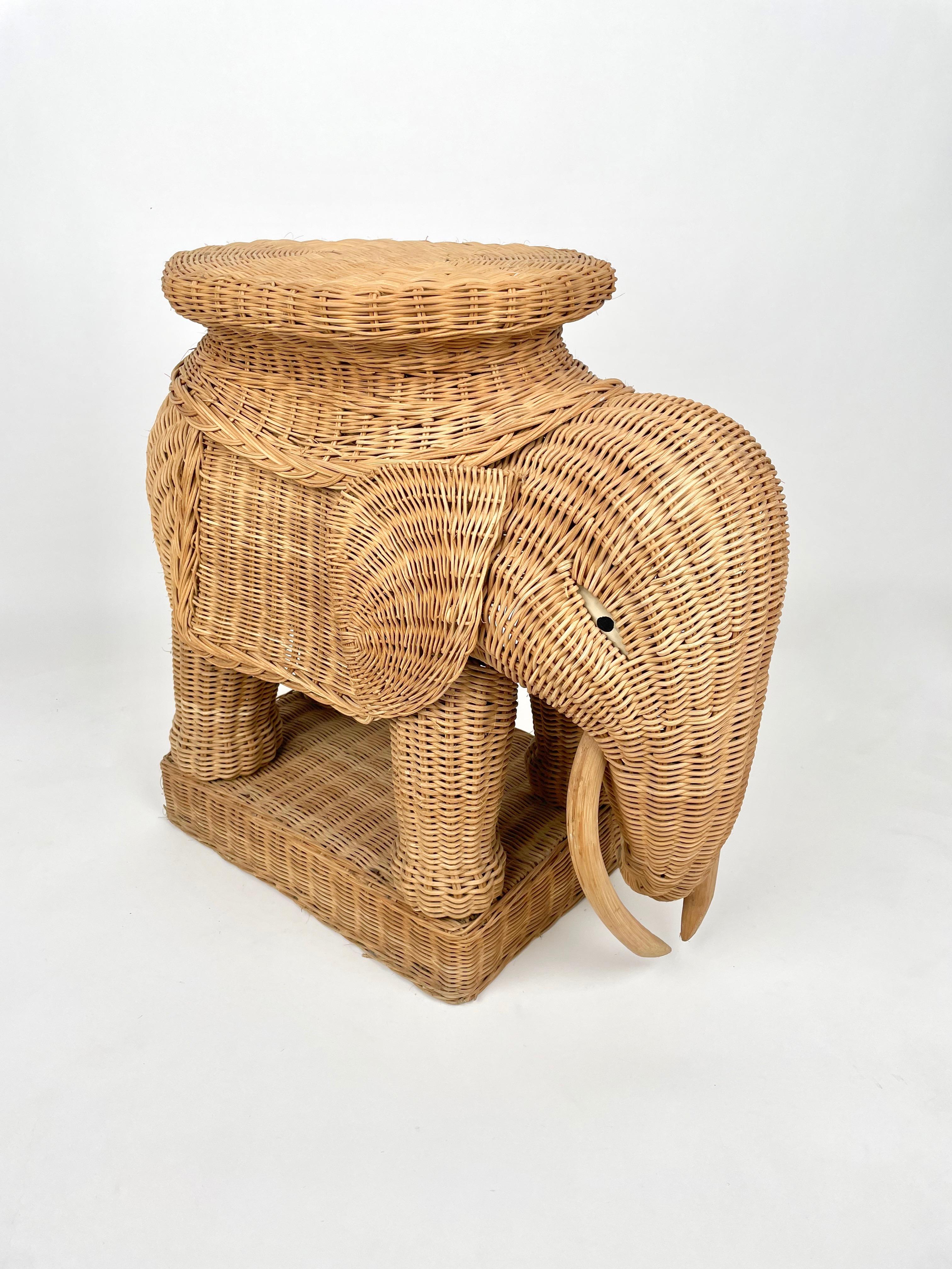 Rattan Wicker Elephant Side Coffee Table, France, 1960s 6