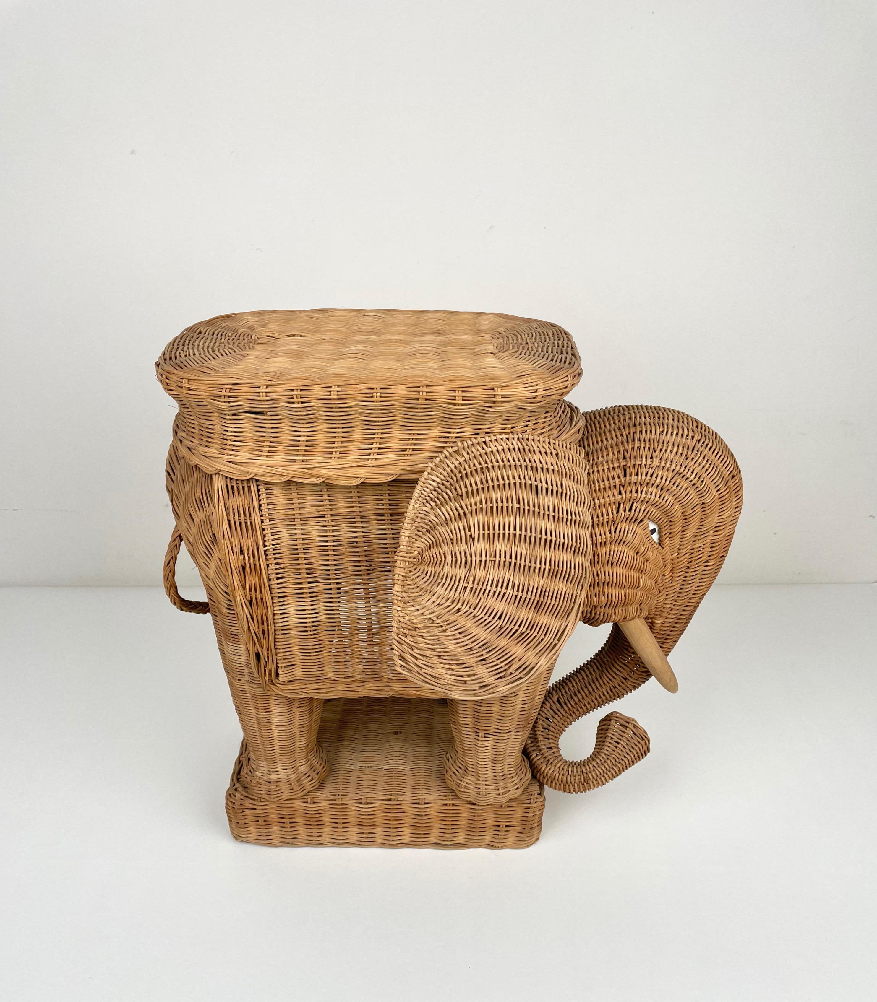 Rattan Wicker Elephant Side Coffee Table, France 1960s 6