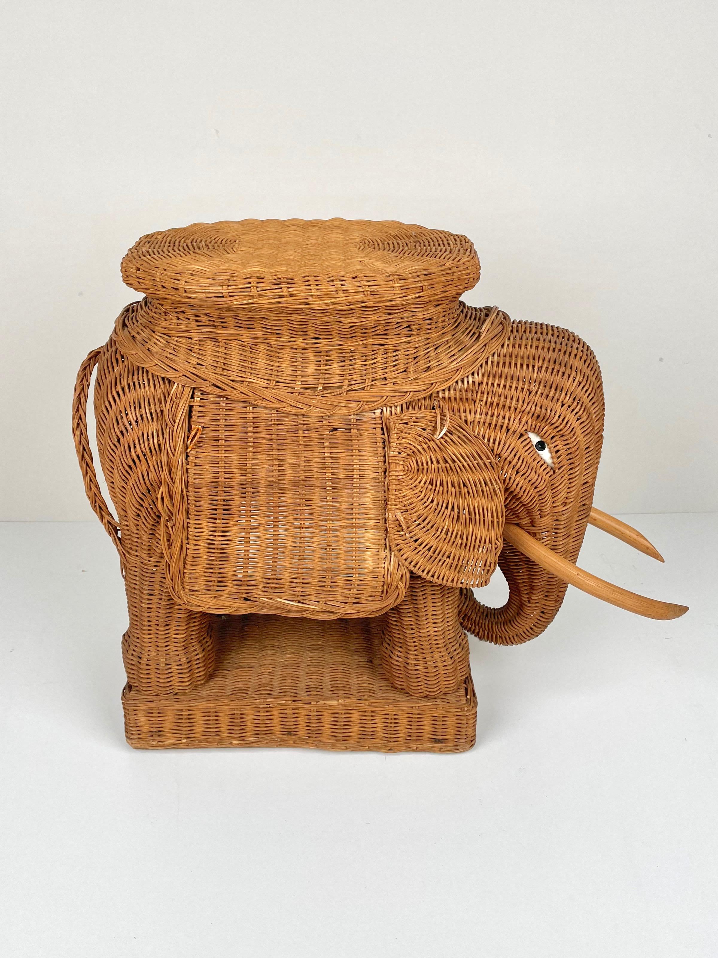 Rattan Wicker Elephant Side Coffee Table, France, 1960s 4