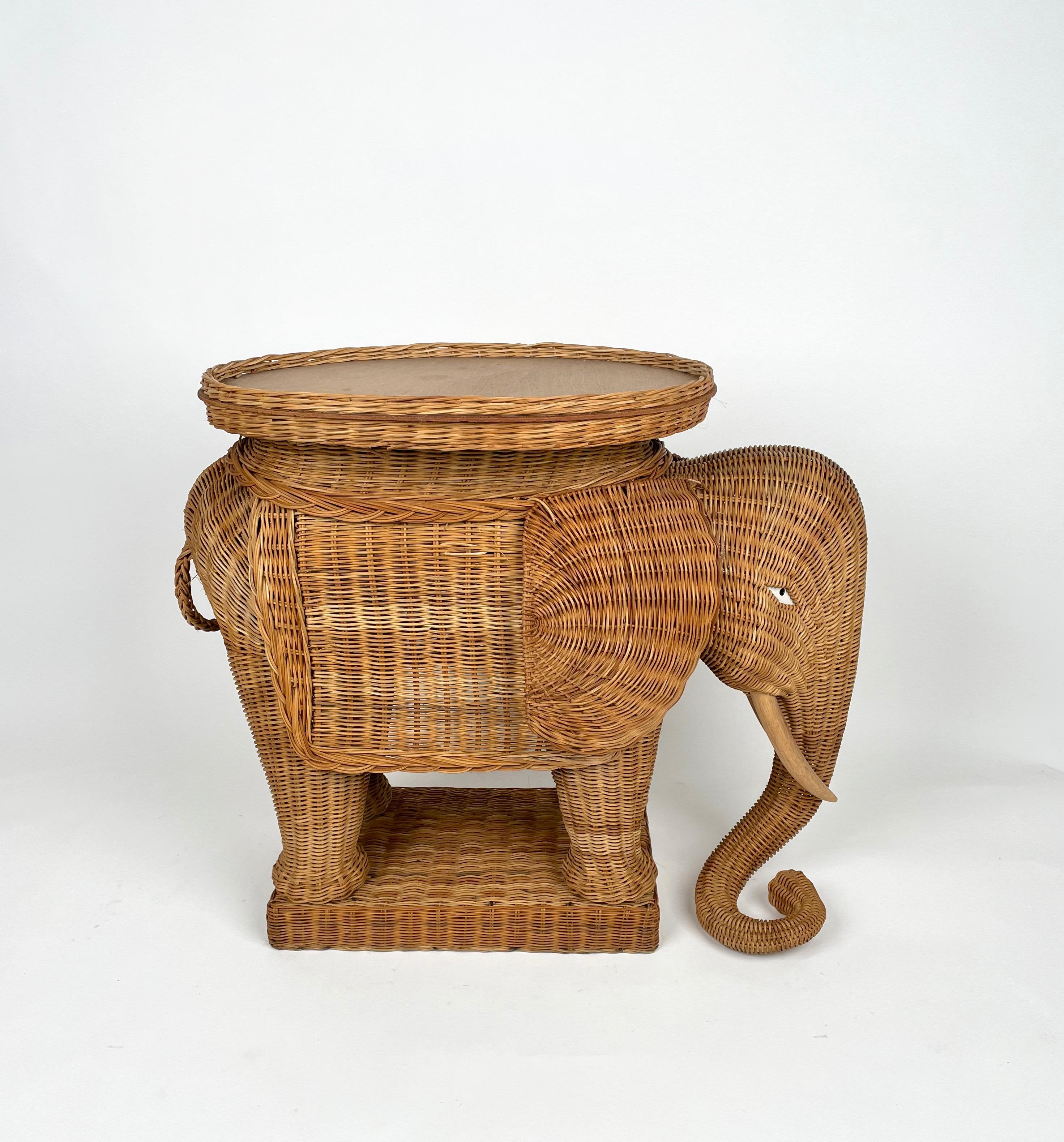 Rattan Wicker Elephant Side Coffee Table, France, 1960s 8