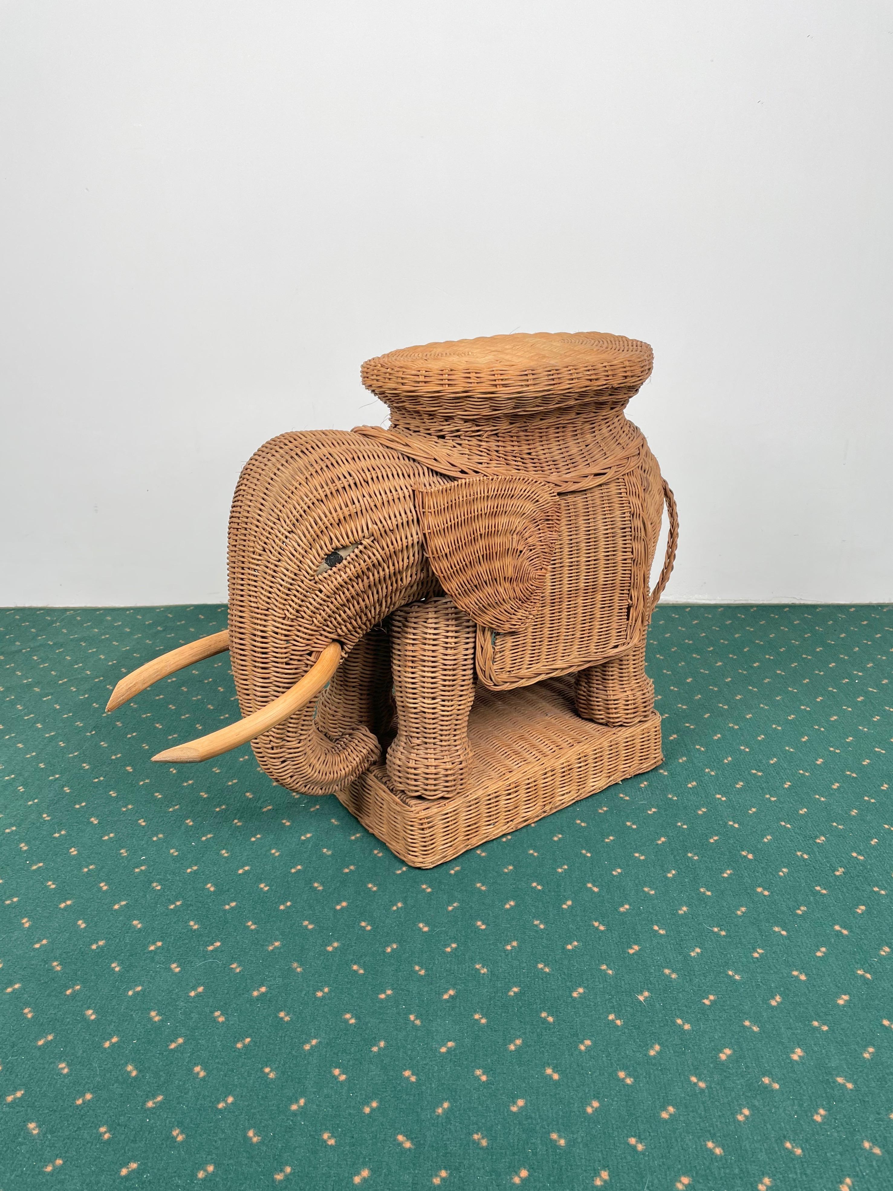 French Rattan Wicker Elephant Side Coffee Table, France, 1960s
