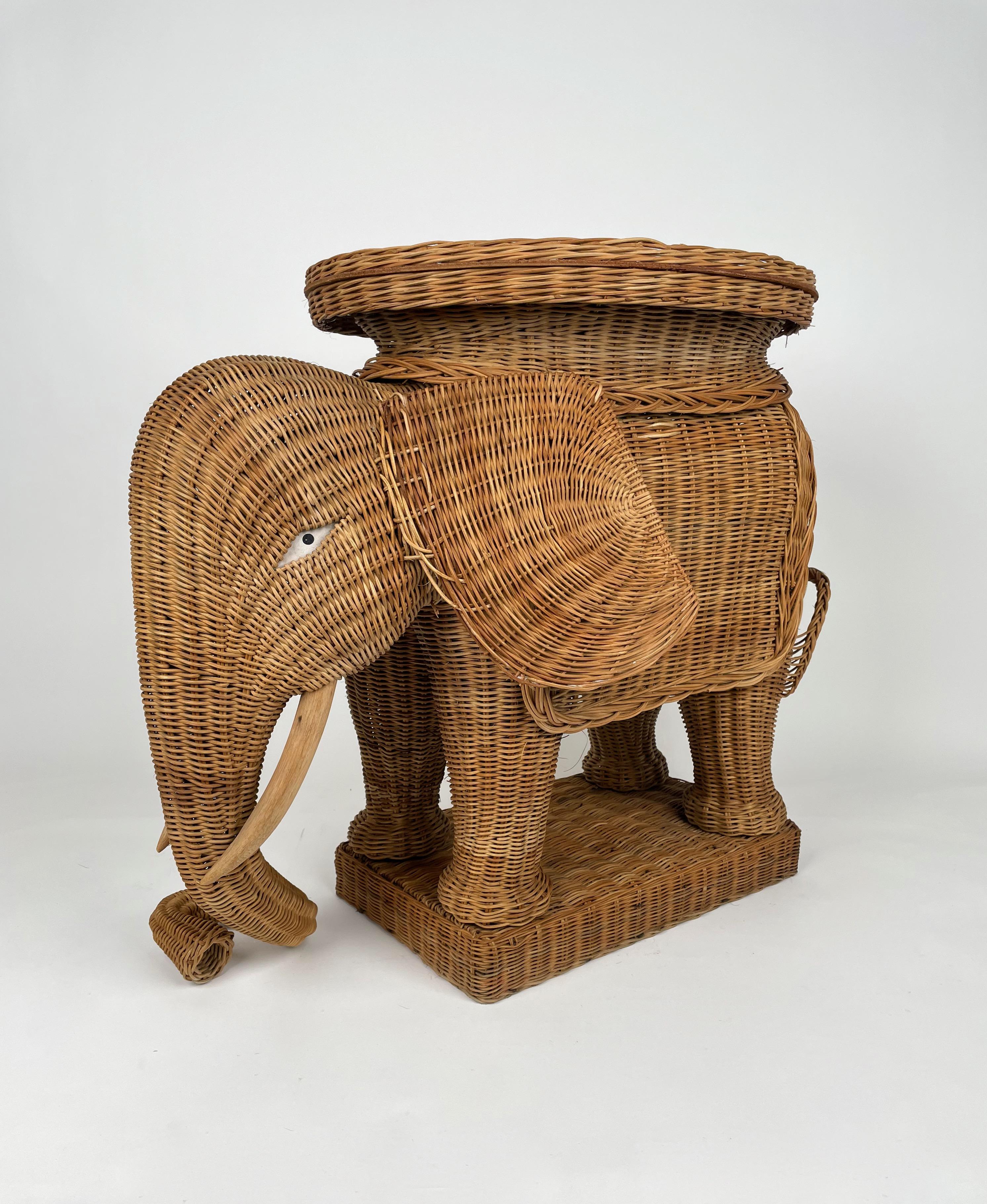 French Rattan Wicker Elephant Side Coffee Table, France, 1960s