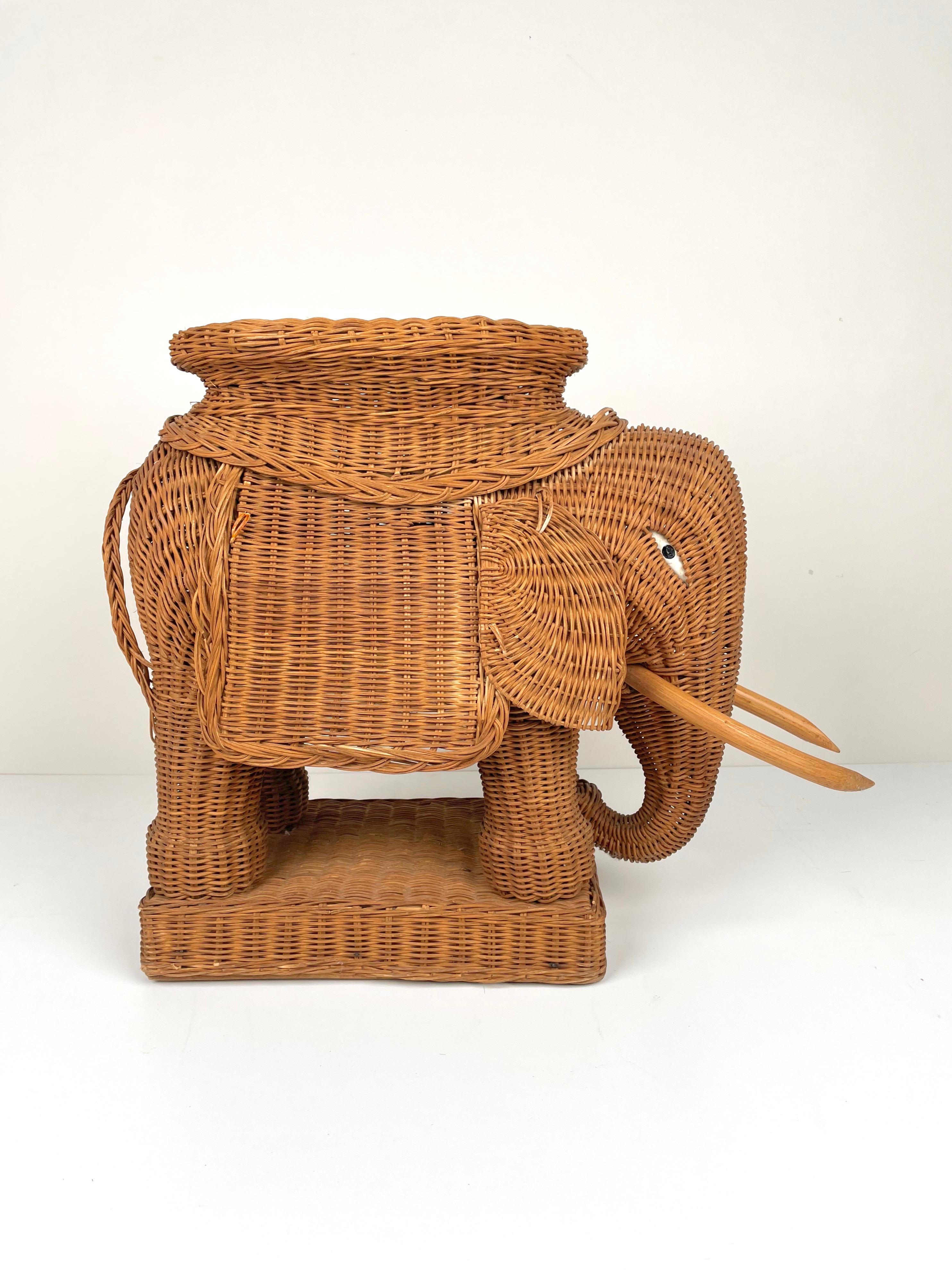 Mid-Century Modern Rattan Wicker Elephant Side Coffee Table, France, 1960s