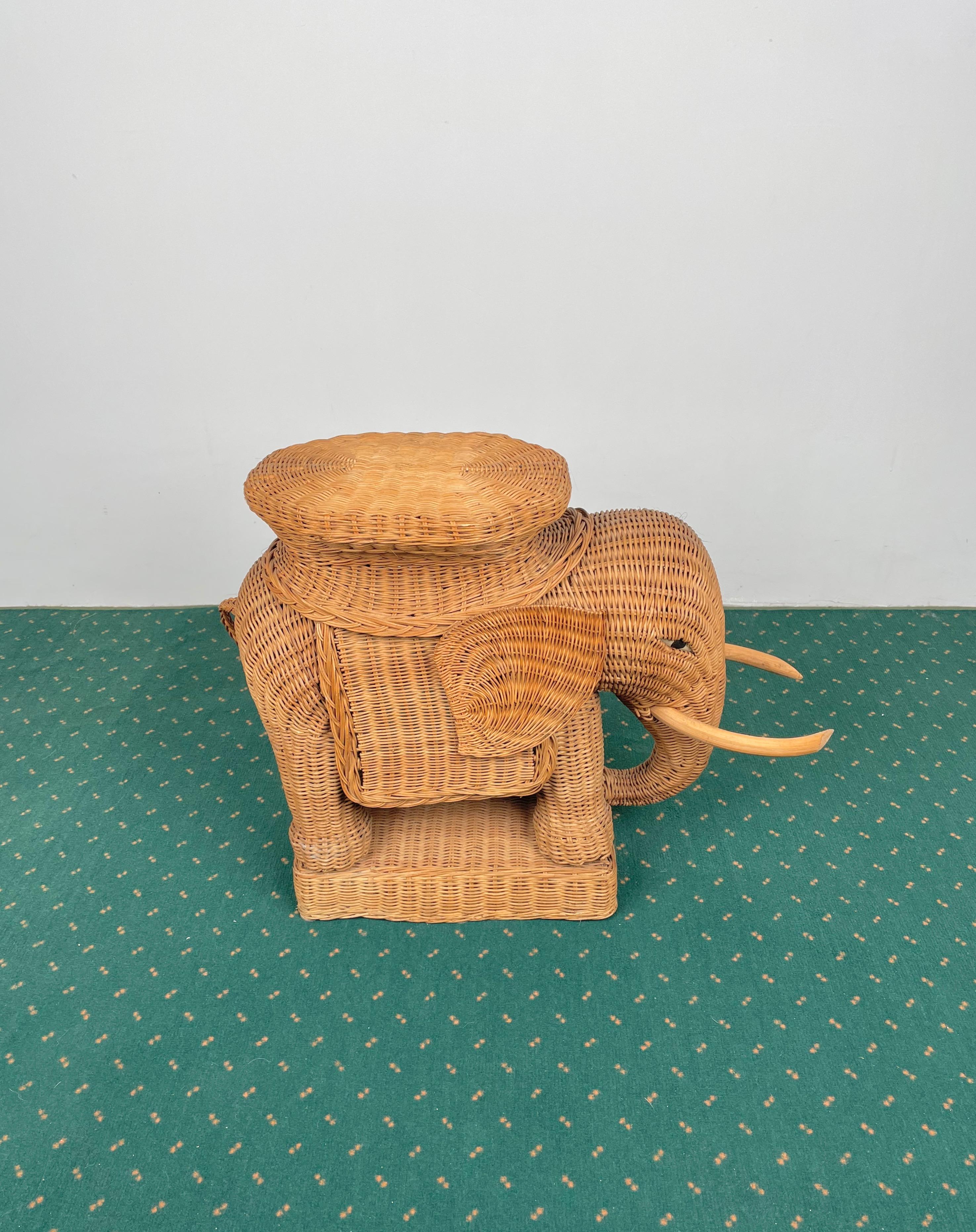 Rattan Wicker Elephant Side Coffee Table, France, 1960s 1