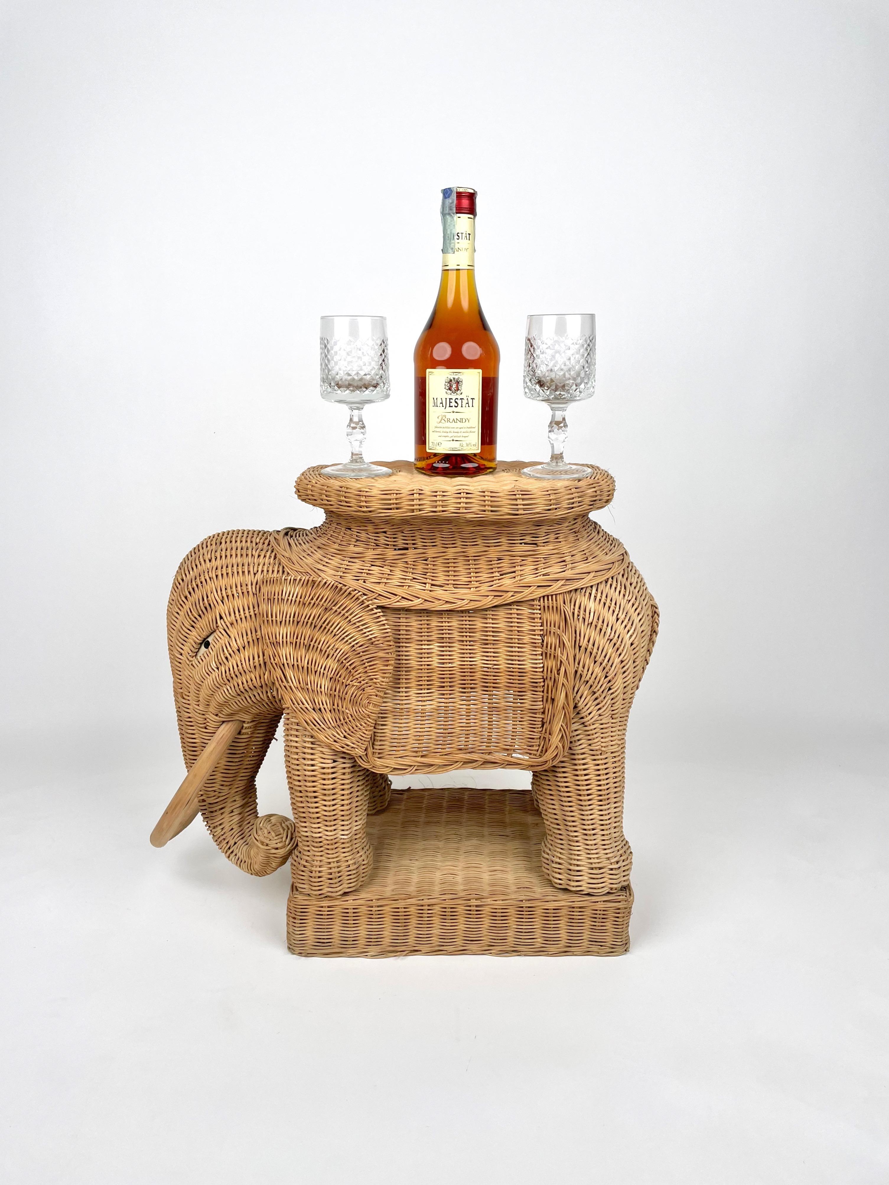 Rattan Wicker Elephant Side Coffee Table, France, 1960s 1