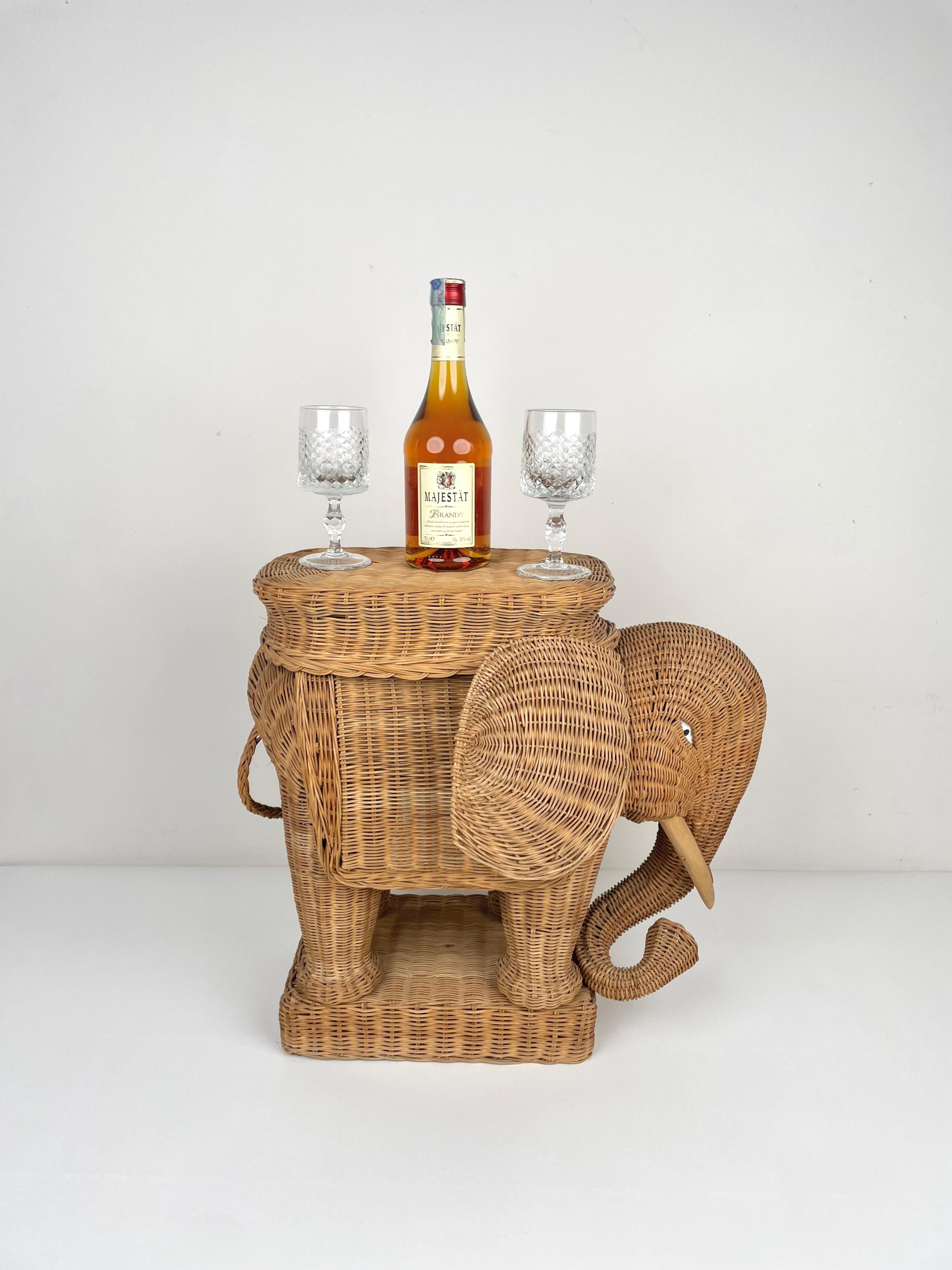 Rattan Wicker Elephant Side Coffee Table, France 1960s 1