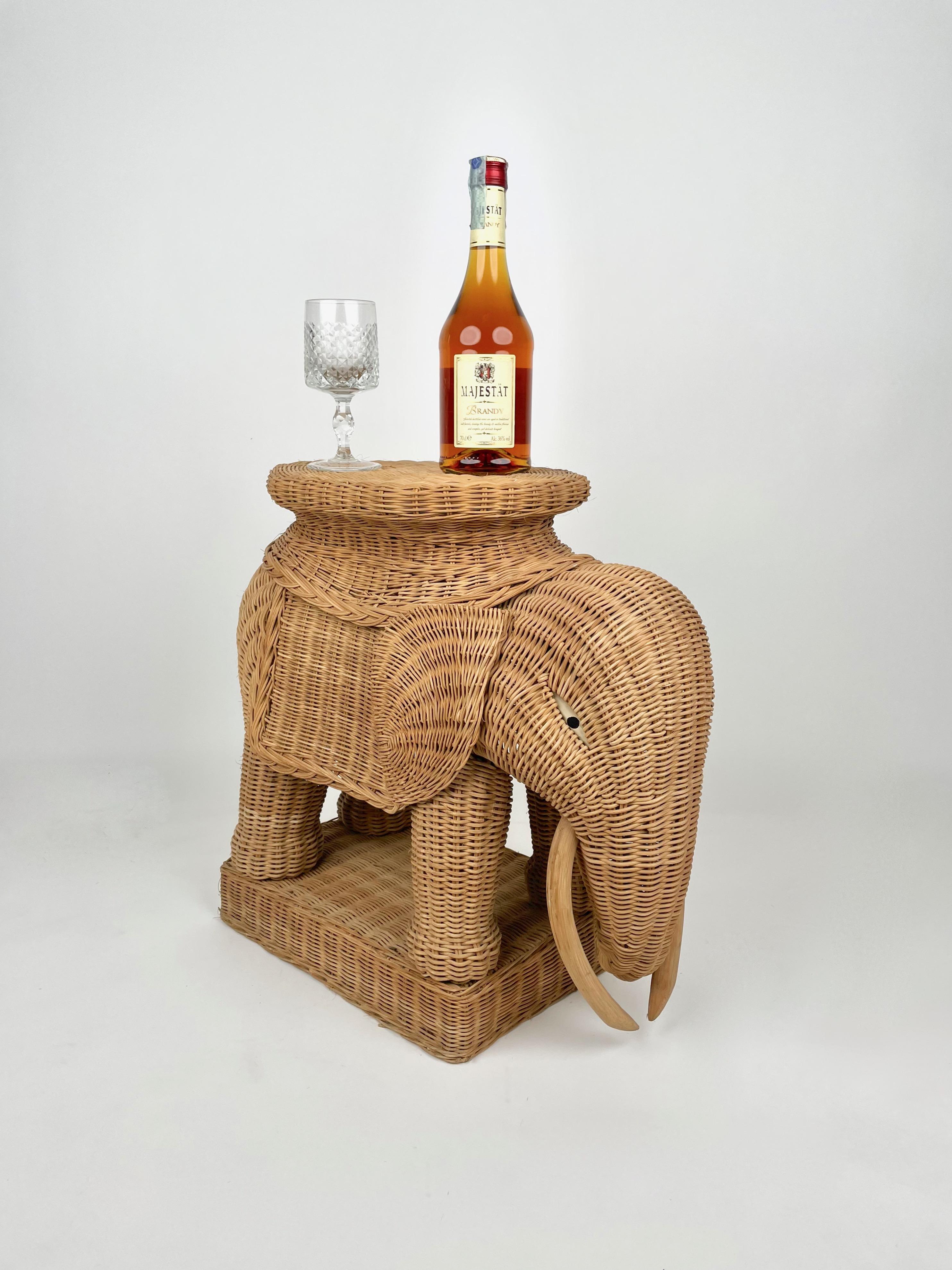 Rattan Wicker Elephant Side Coffee Table, France, 1960s 2