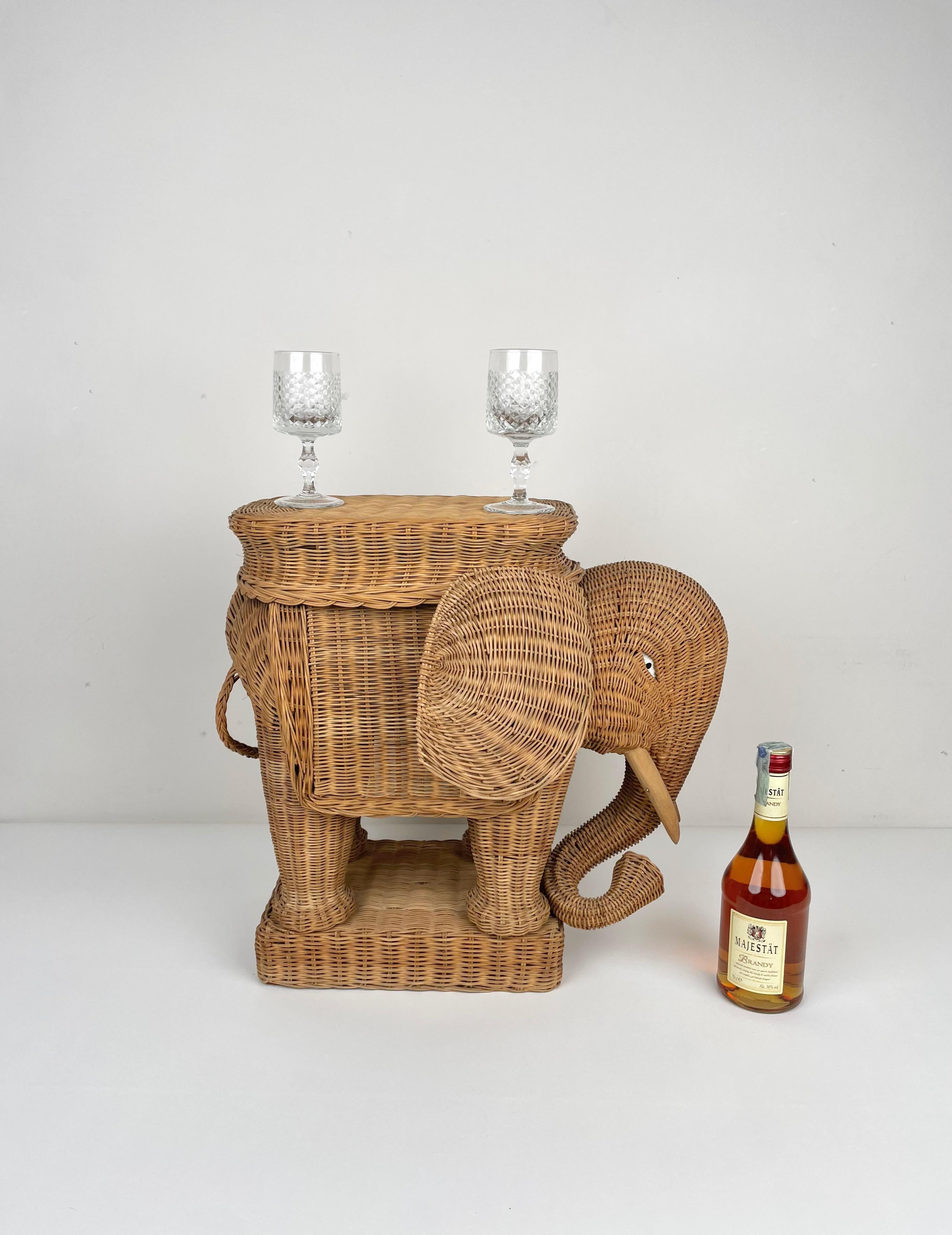 Rattan Wicker Elephant Side Coffee Table, France 1960s 2