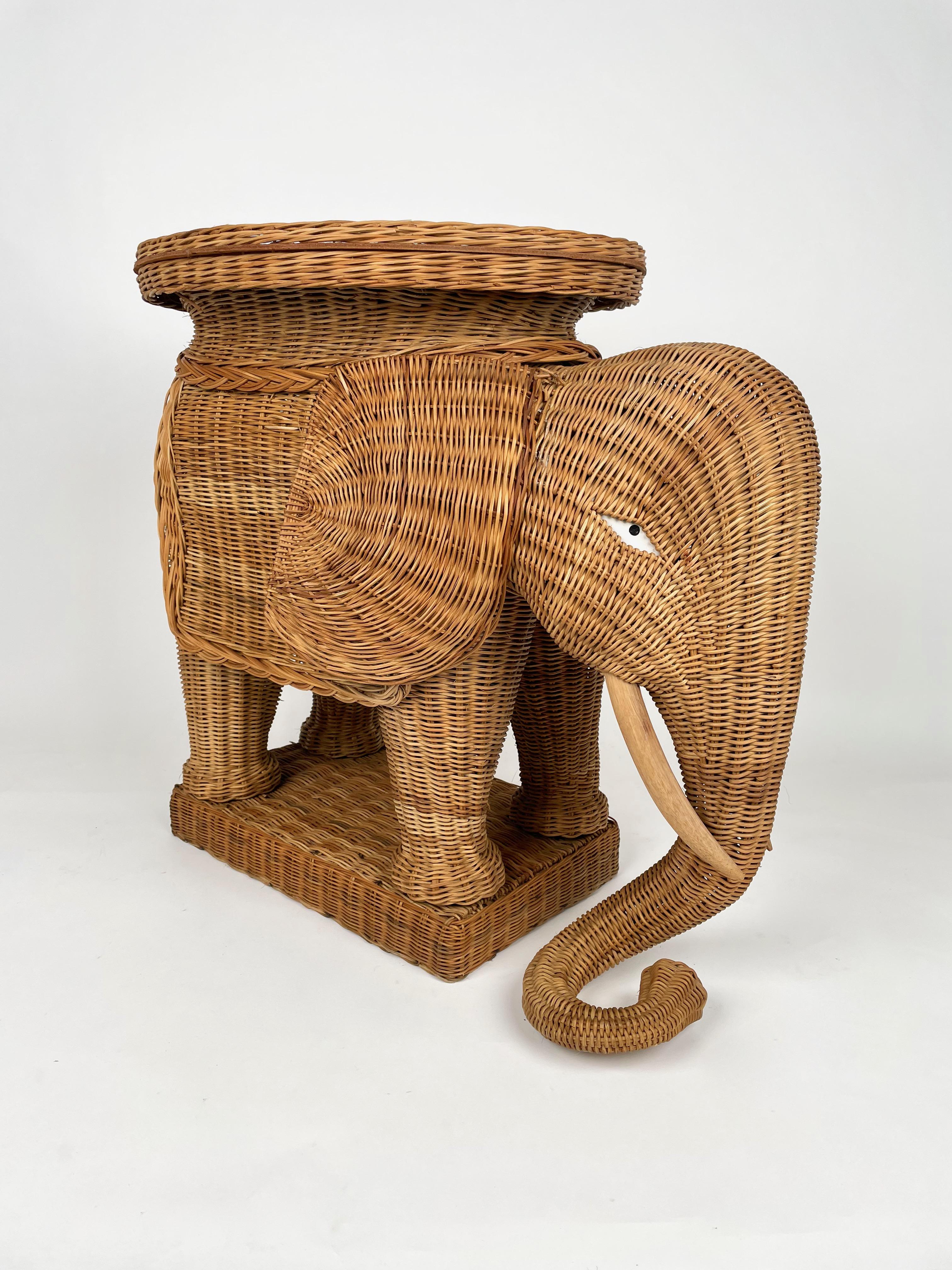 Rattan Wicker Elephant Side Coffee Table, France, 1960s 3
