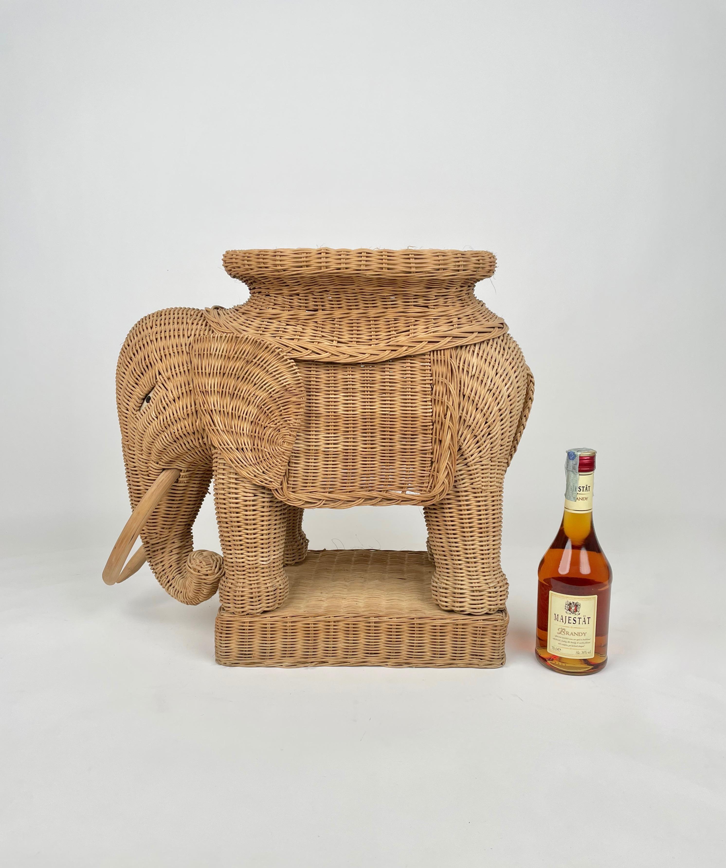Rattan Wicker Elephant Side Coffee Table, France, 1960s 3