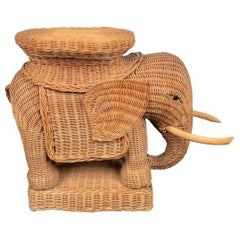 Retro Rattan Wicker Elephant Side Coffee Table, France, 1960s