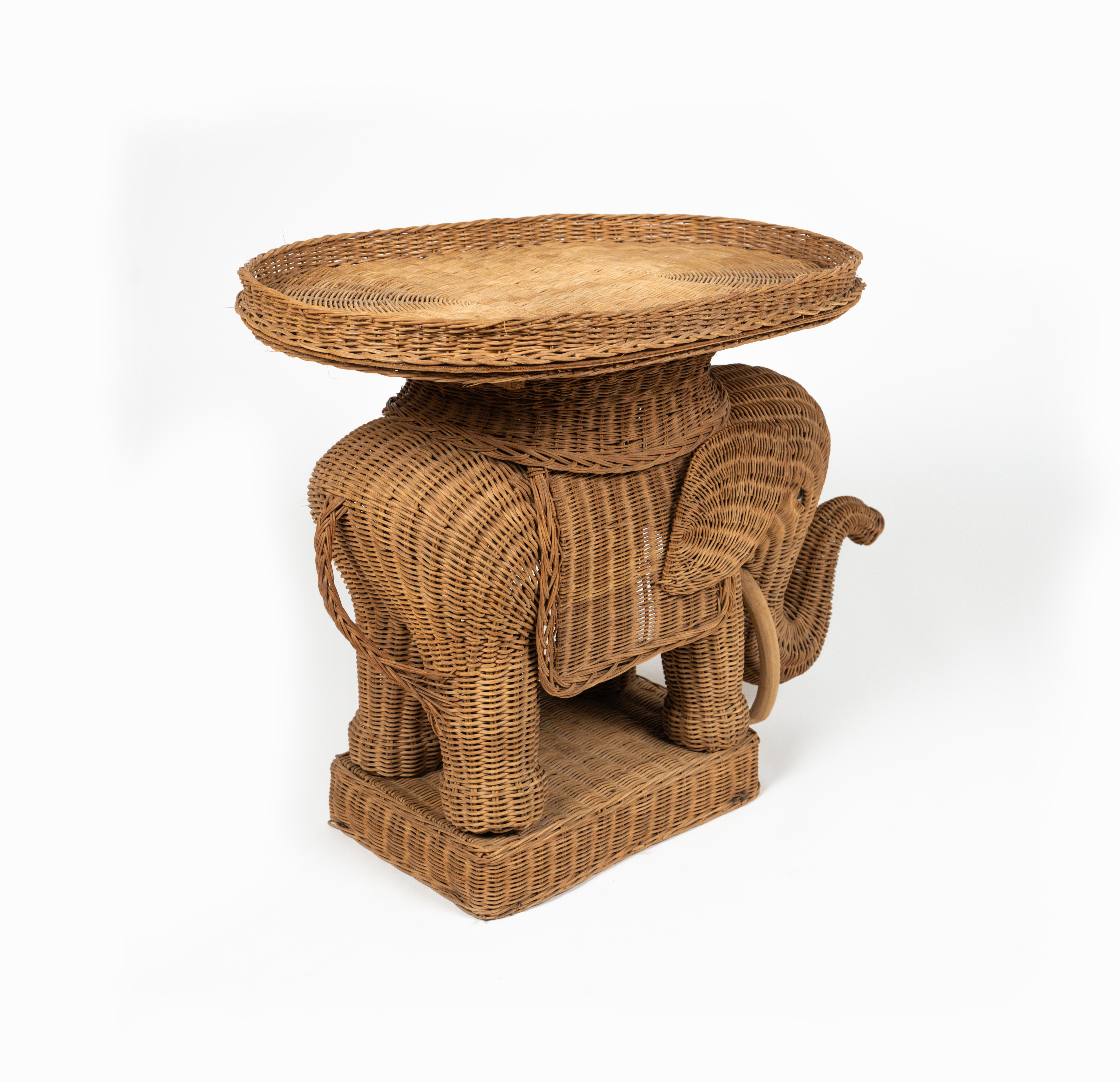 Rattan & Wicker Elephant Side Coffee Table Vivai Del Sud Style, Italy, 1960s For Sale 8