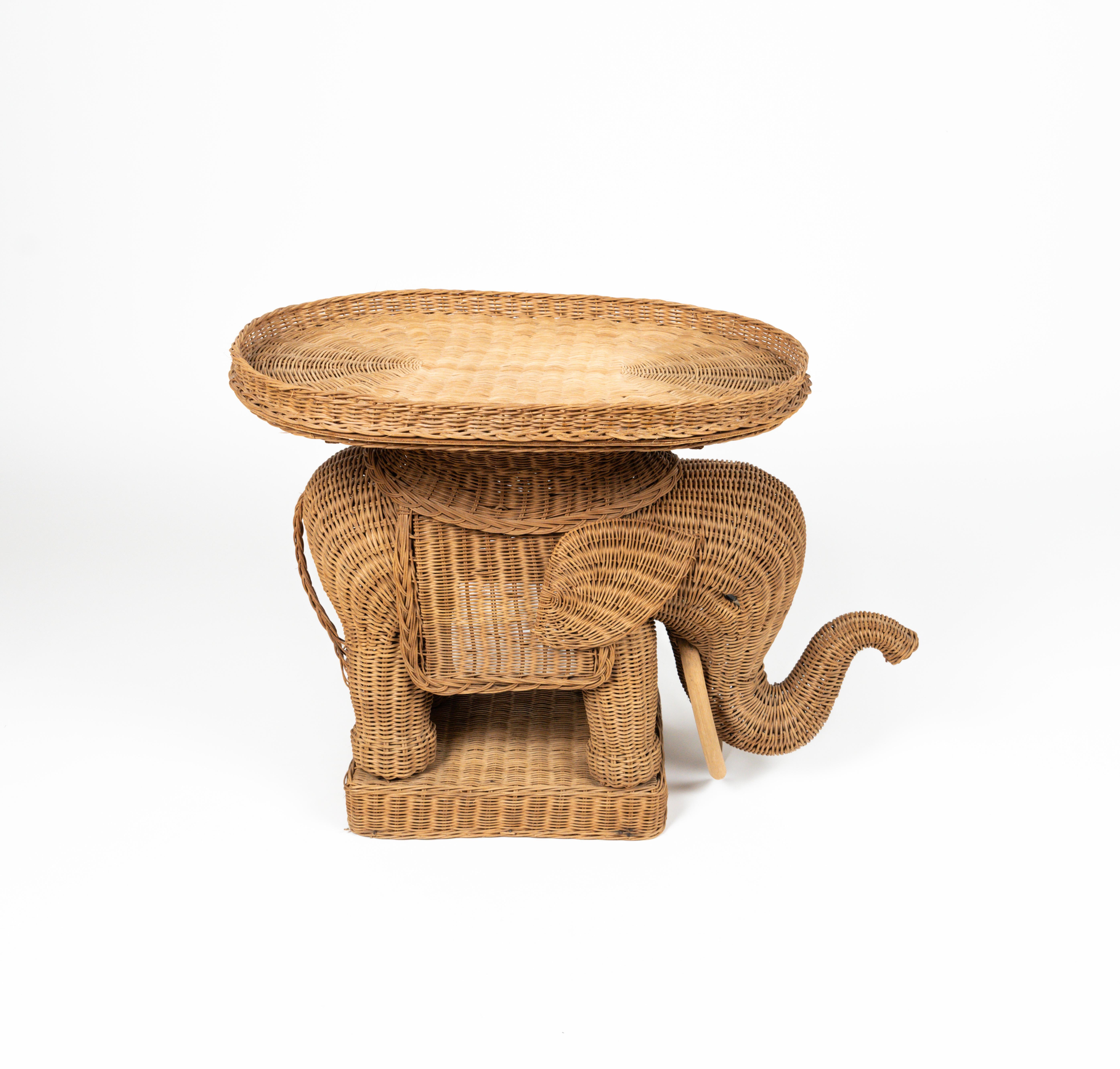 Rattan & Wicker Elephant Side Coffee Table Vivai Del Sud Style, Italy, 1960s For Sale 9