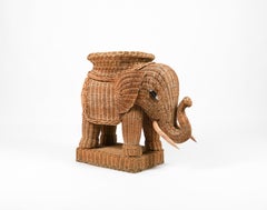 Table basse d'appoint en rotin et osier avec éléphant, style Vivai Del Sud, Italie, années 1960