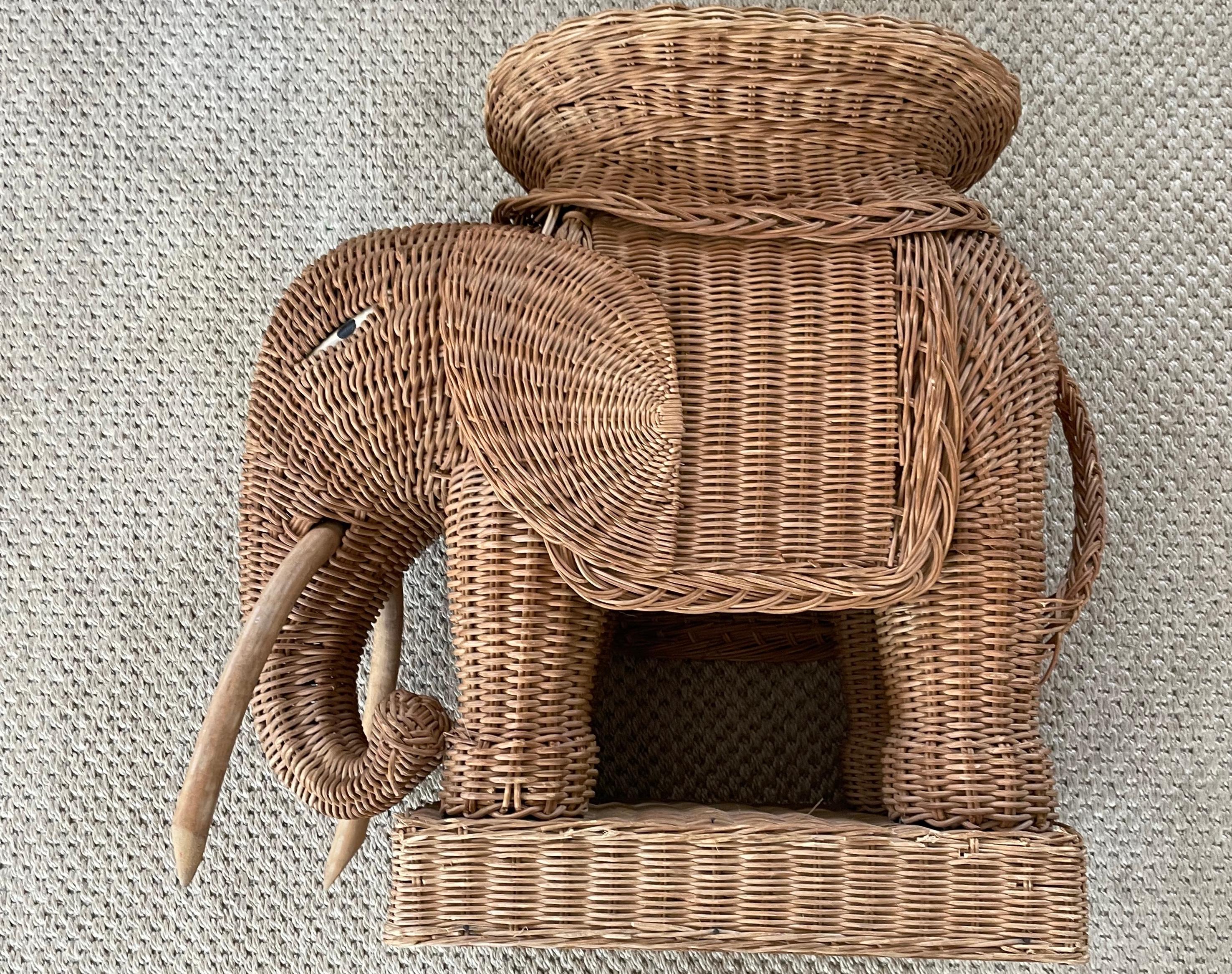 Hand-Crafted Rattan Wicker Elephant Table