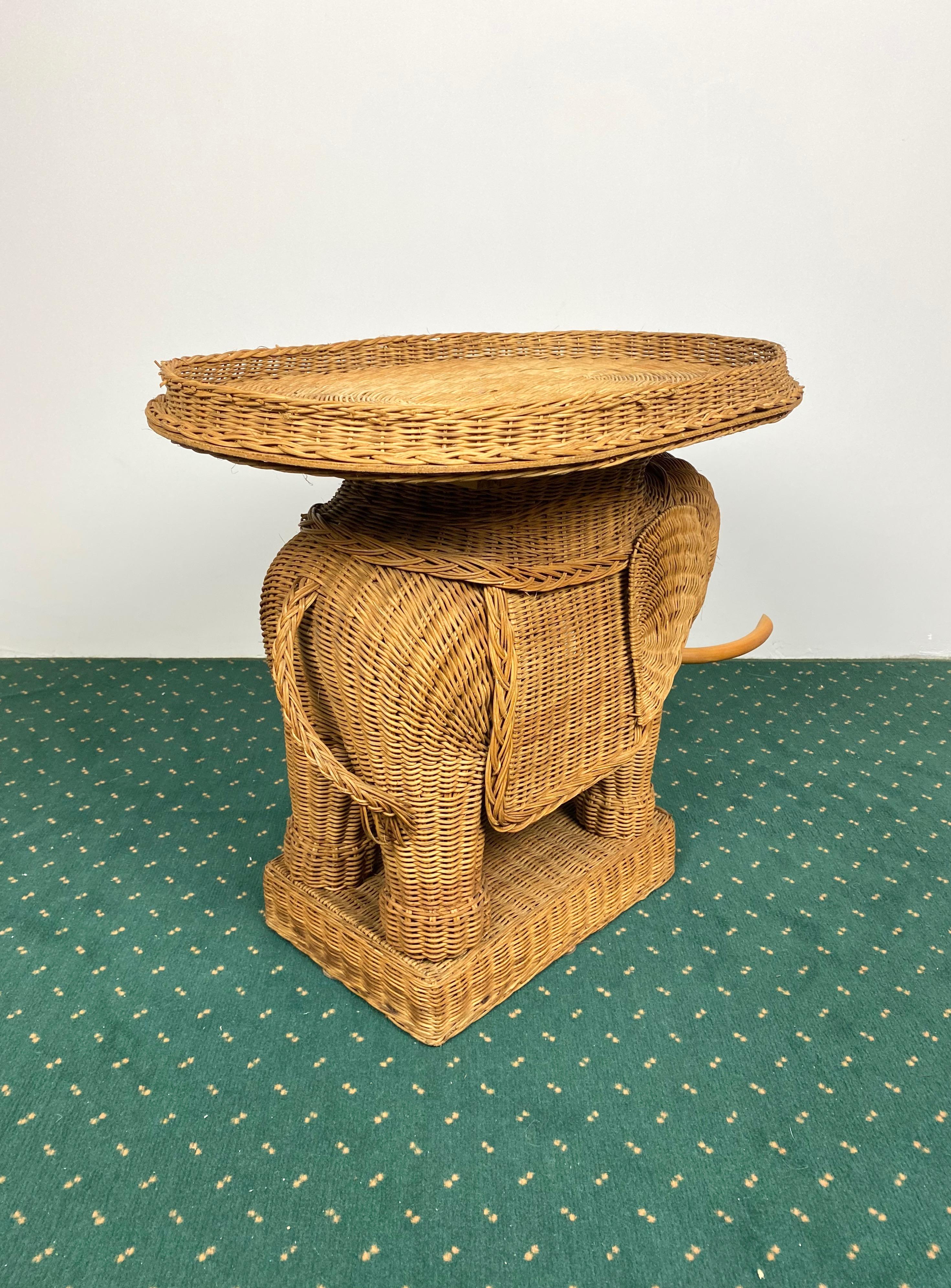 Rattan Wicker Elephant Tray Side Coffee Table, France, 1960s 3