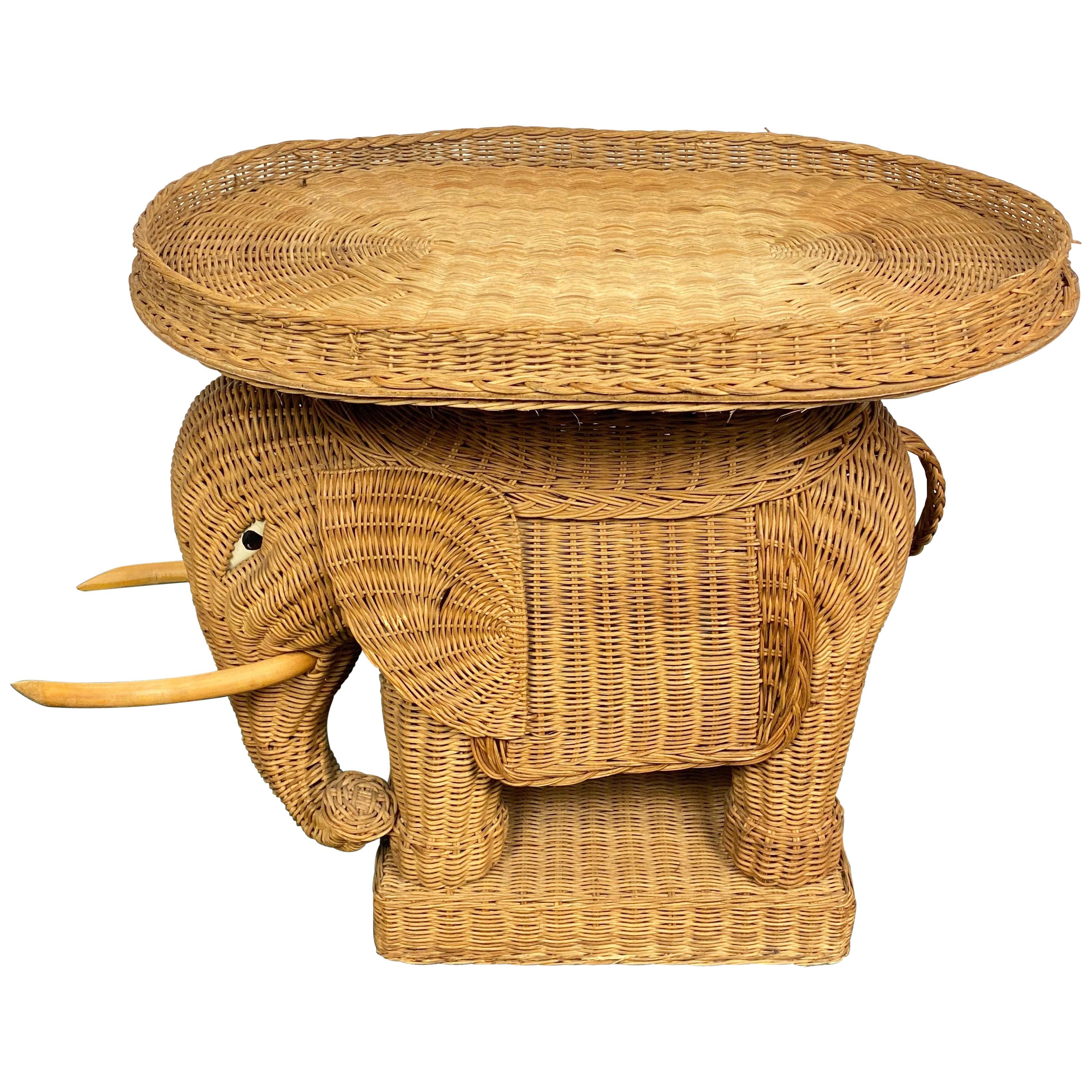Rattan Wicker Elephant Tray Side Coffee Table, France, 1960s