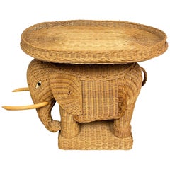 Vintage Rattan Wicker Elephant Tray Side Coffee Table, France, 1960s