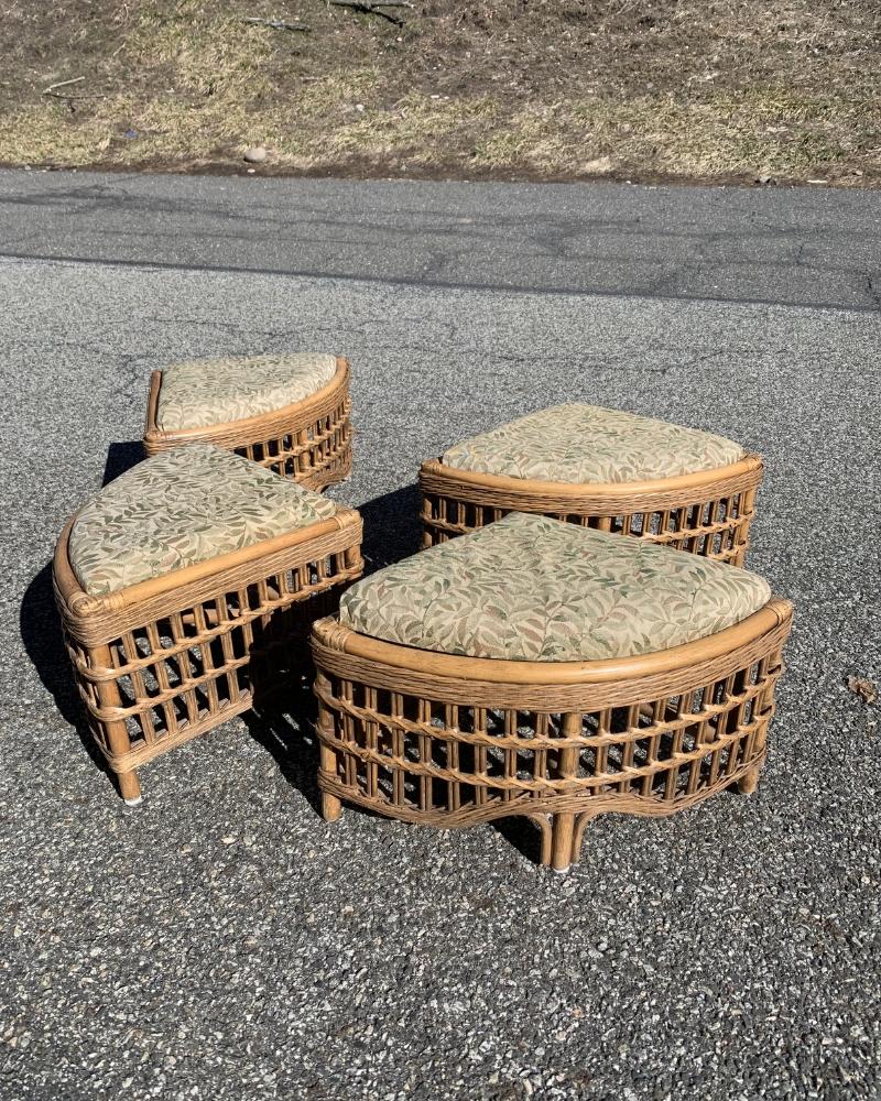 Rattan Wicker Low Table Hideaway Nesting Chairs Bamboo Boho Chic - Set of 5 In Good Condition In Saddle River, NJ