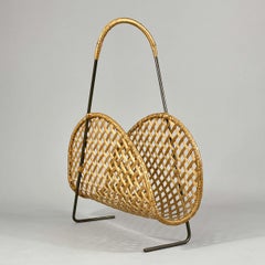 Rattan Wicker Magazine Rack, Austria 1950s