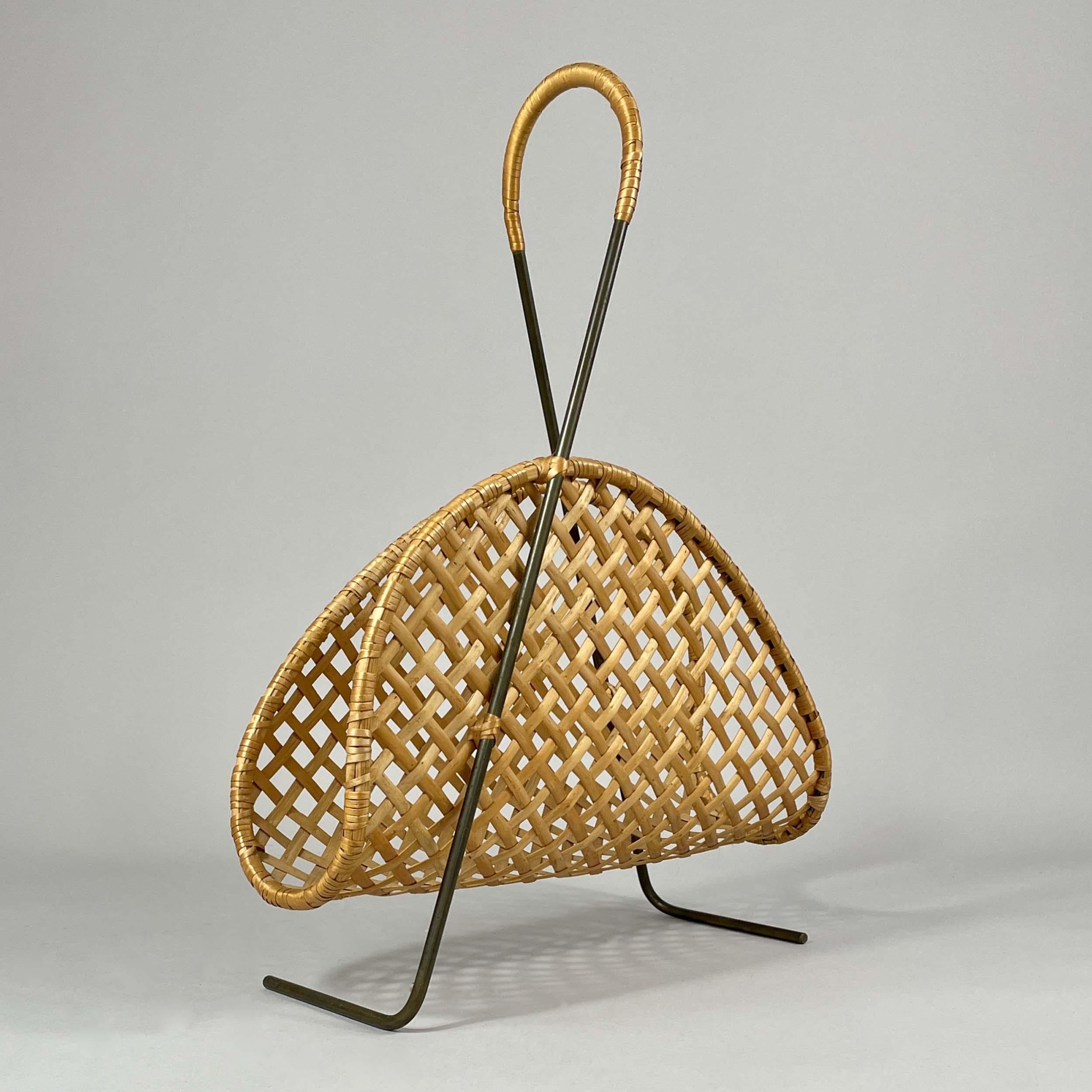 Mid-Century moderno Portariviste in vimini e rattan, Austria, anni '50 in vendita
