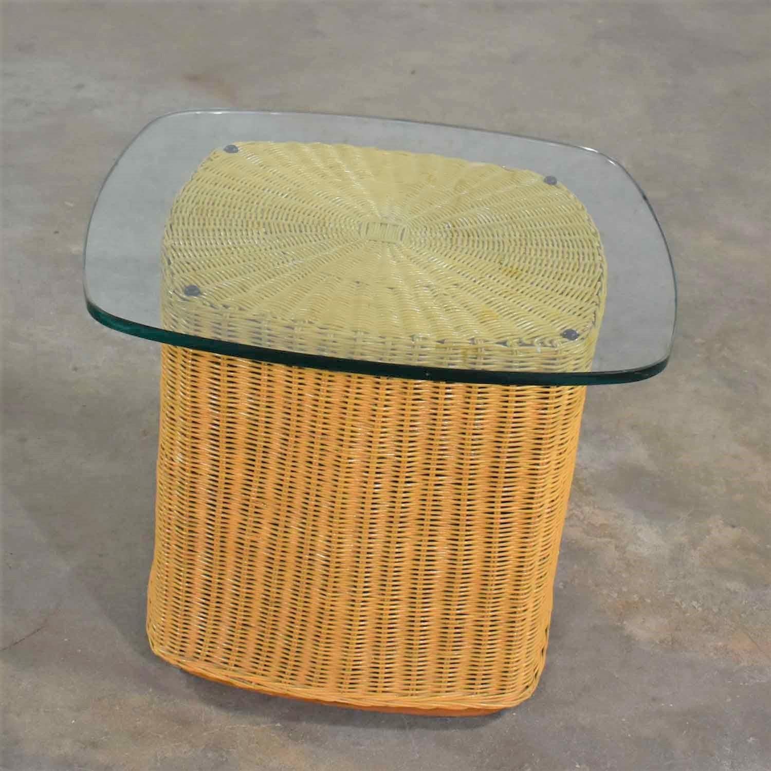 wicker side table with glass top