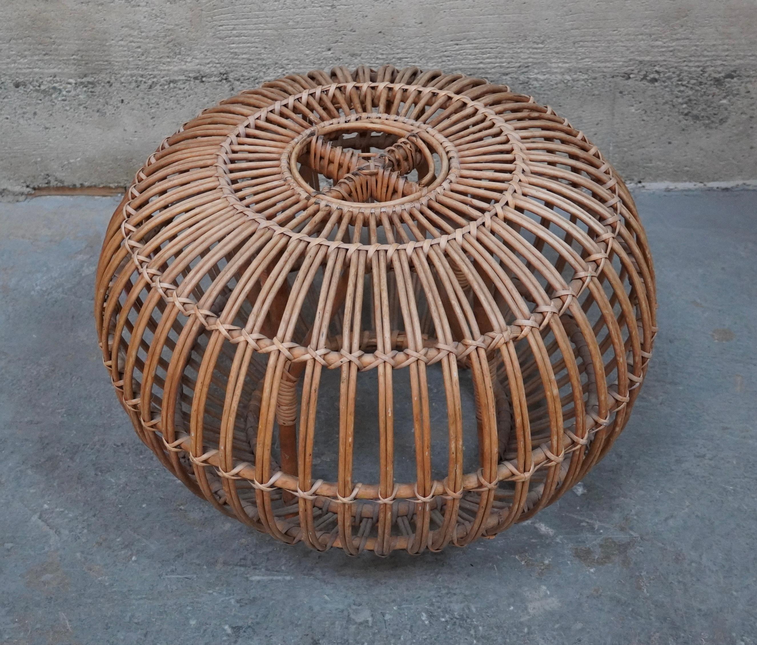 Mid-Century Modern Rattan / Wicker Ottoman attributed to Franco Albini For Sale