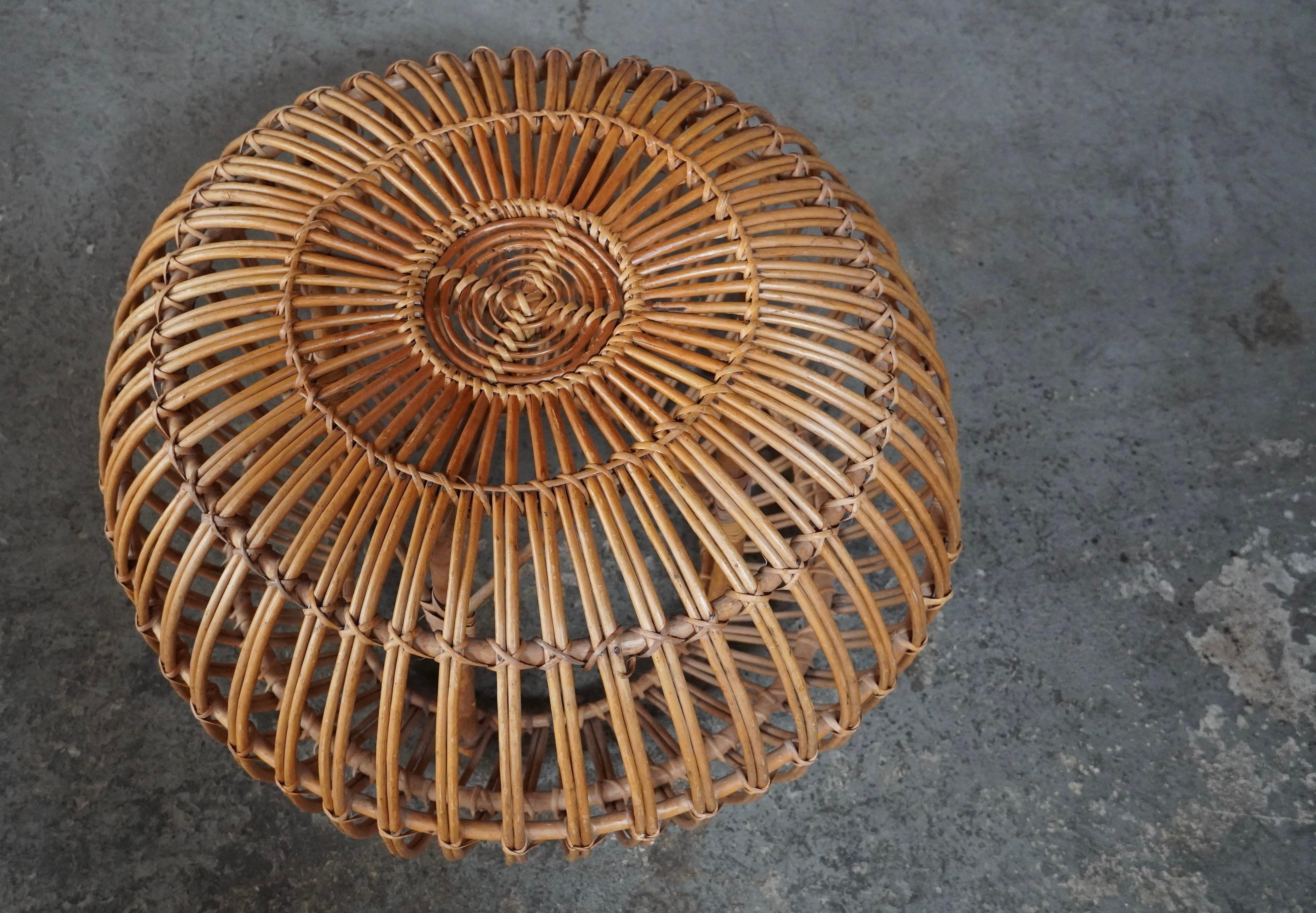 Hand-Crafted Rattan / Wicker Ottoman attributed to Franco Albini For Sale
