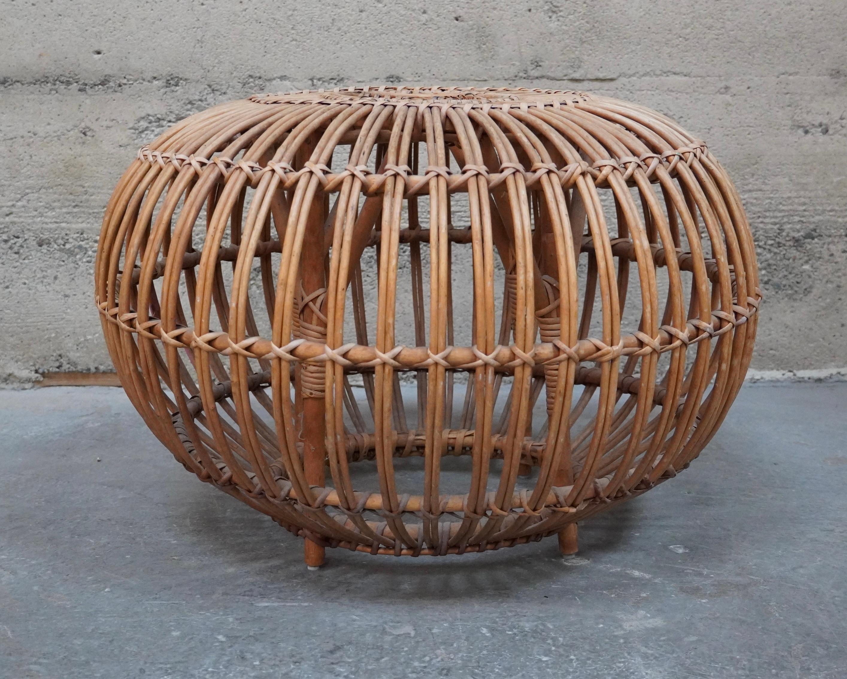 Hand-Crafted Rattan / Wicker Ottoman attributed to Franco Albini For Sale