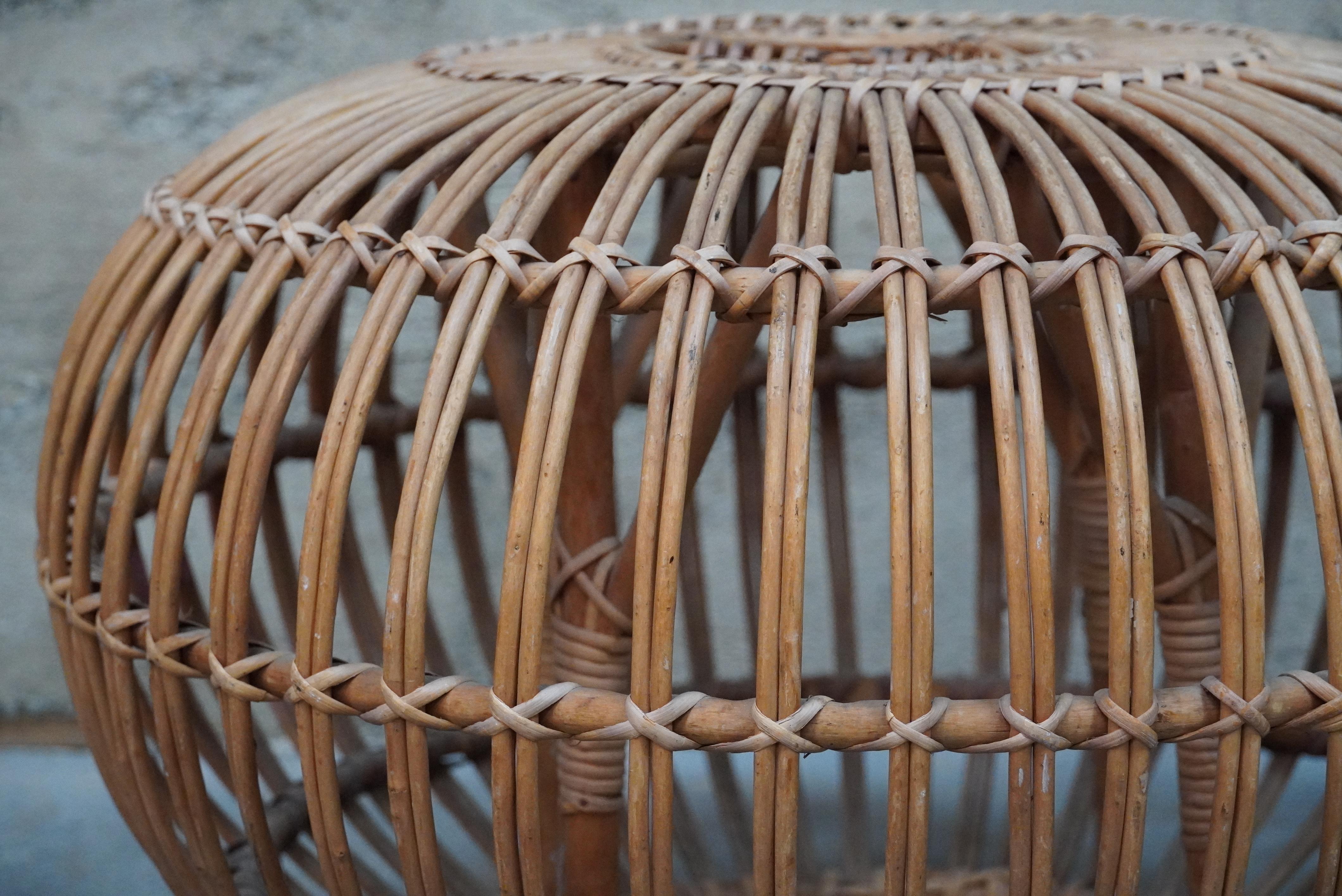 Mid-20th Century Rattan / Wicker Ottoman attributed to Franco Albini For Sale