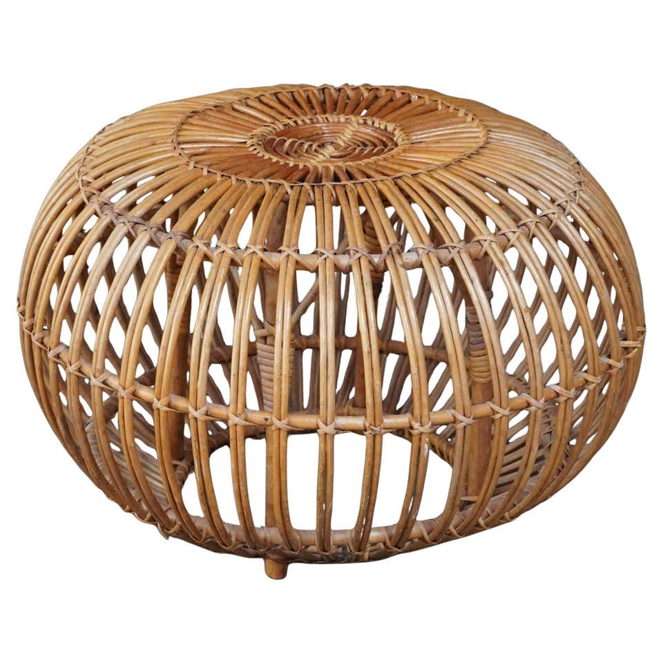 Oragnic Modern Rattan Ottoman with Cushion Insert c1960s For Sale at ...