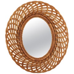 Rattan Wicker Oval Mirror with Braided Frame