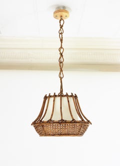 Rattan Wicker Pagoda Pendant Light or Lantern