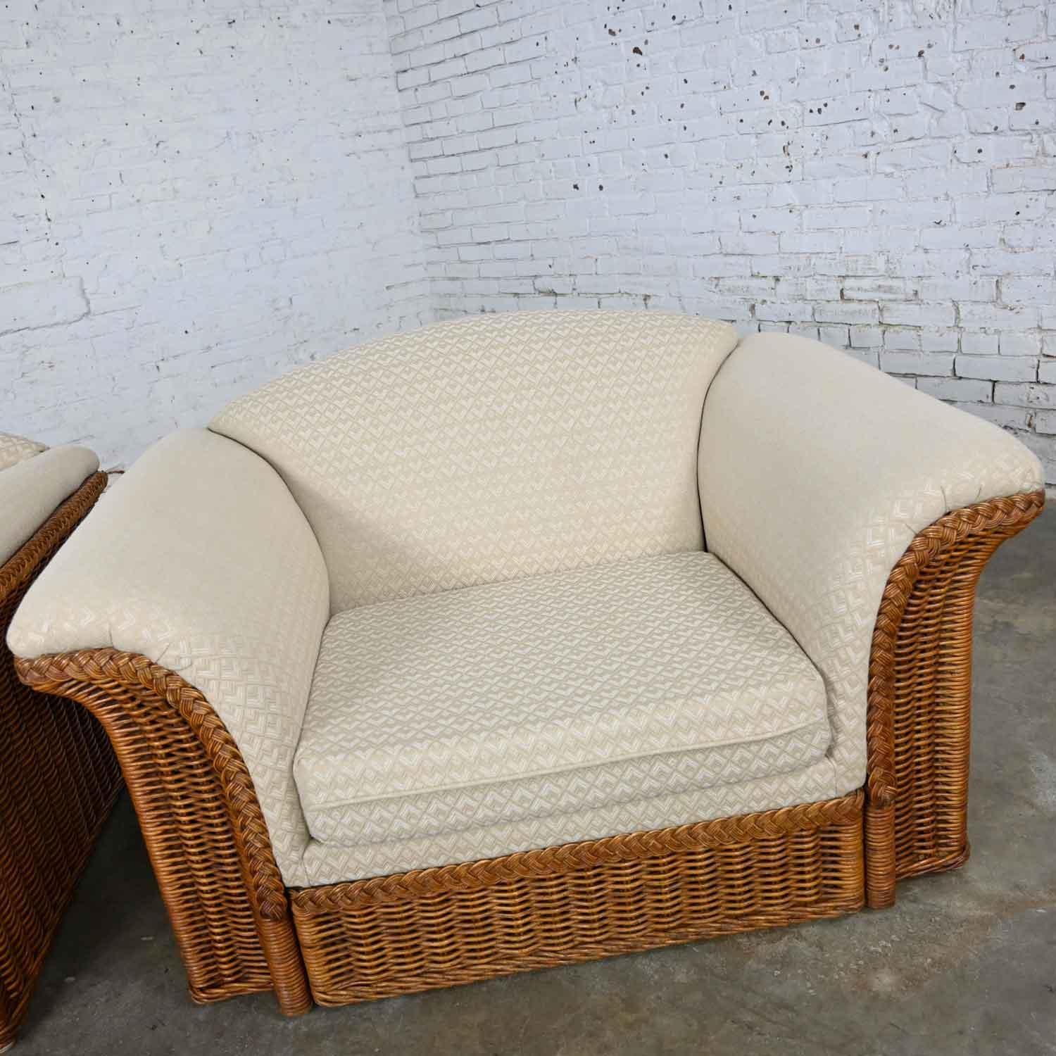 Rattan Wicker Pair of Oversized Lounge Chairs Manner of Michael Taylor For Sale 6